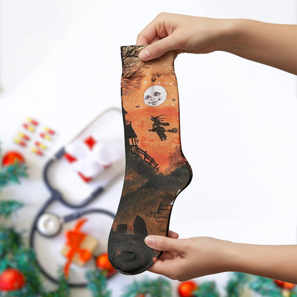 Bunte Socken mit Neongesichtern von Katzen, Socken für Damen und Herren