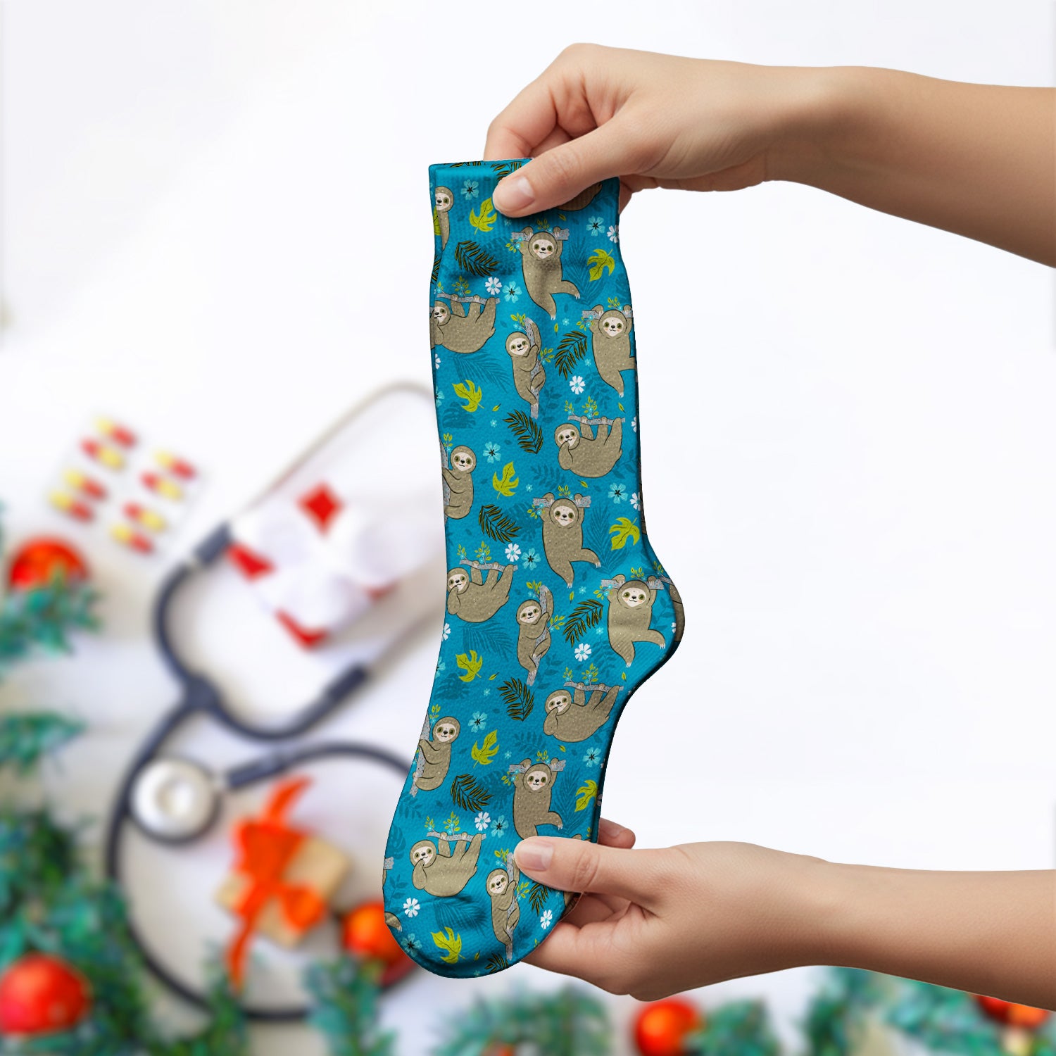 Jungle Tropical Sloth Pattern Socks, Adult Socks for Men and Women