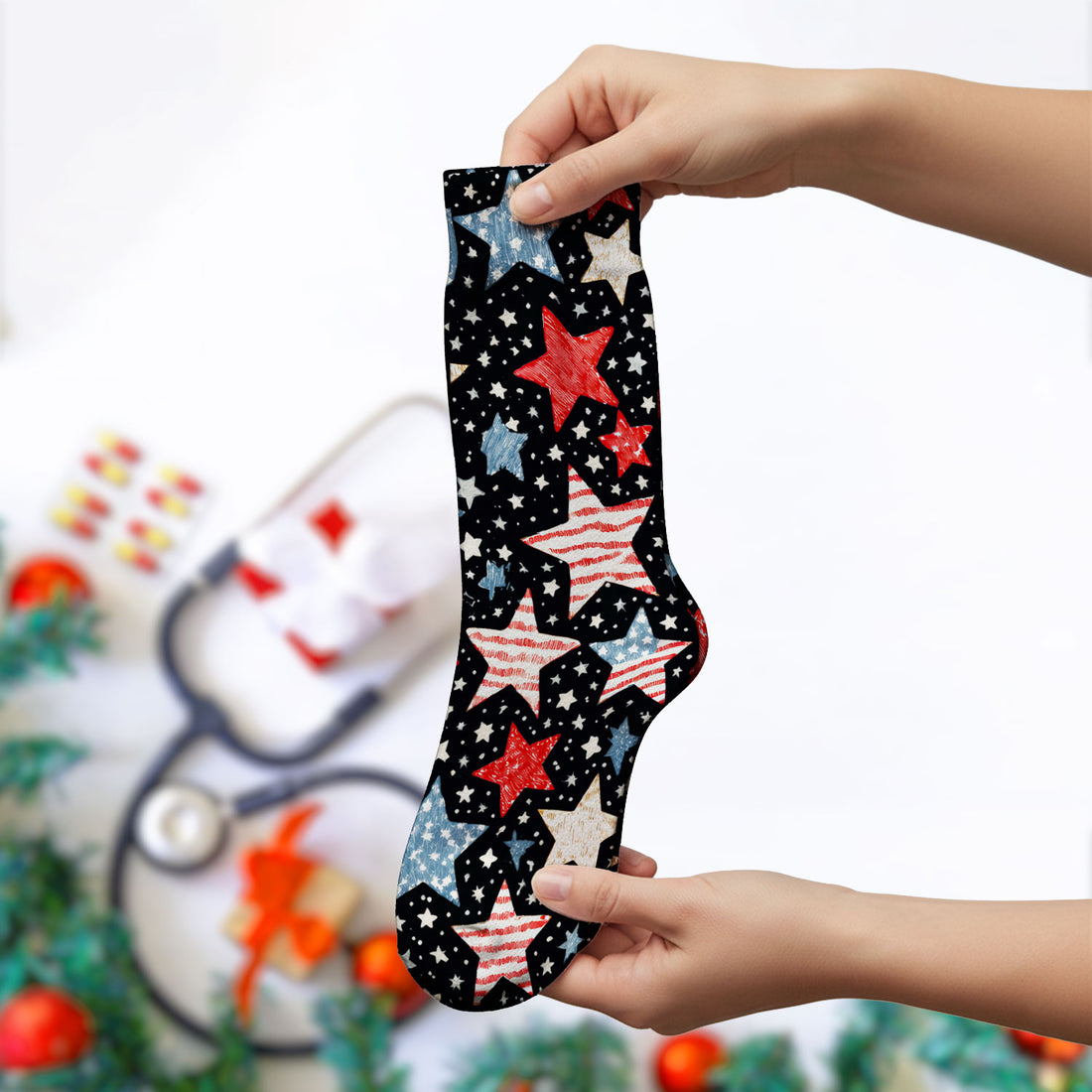 Patriotic Star Pattern Medical Socks, Adult Socks for Men and Women