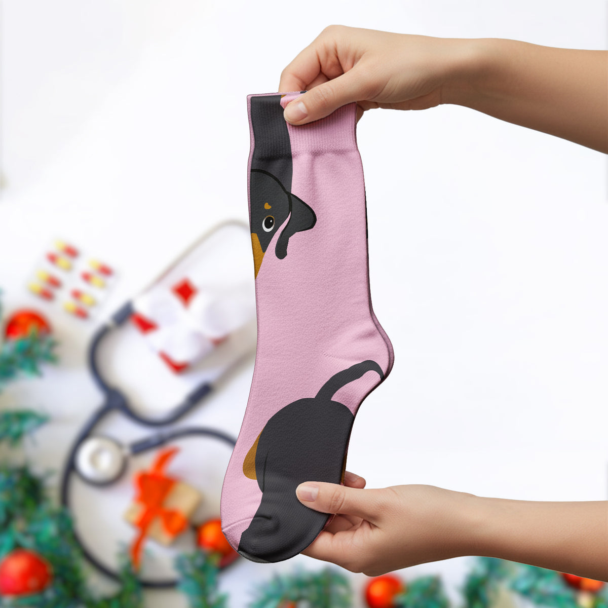 Cute Peekaboo Dachshund Dog Socks, Adult Socks for Men and Women