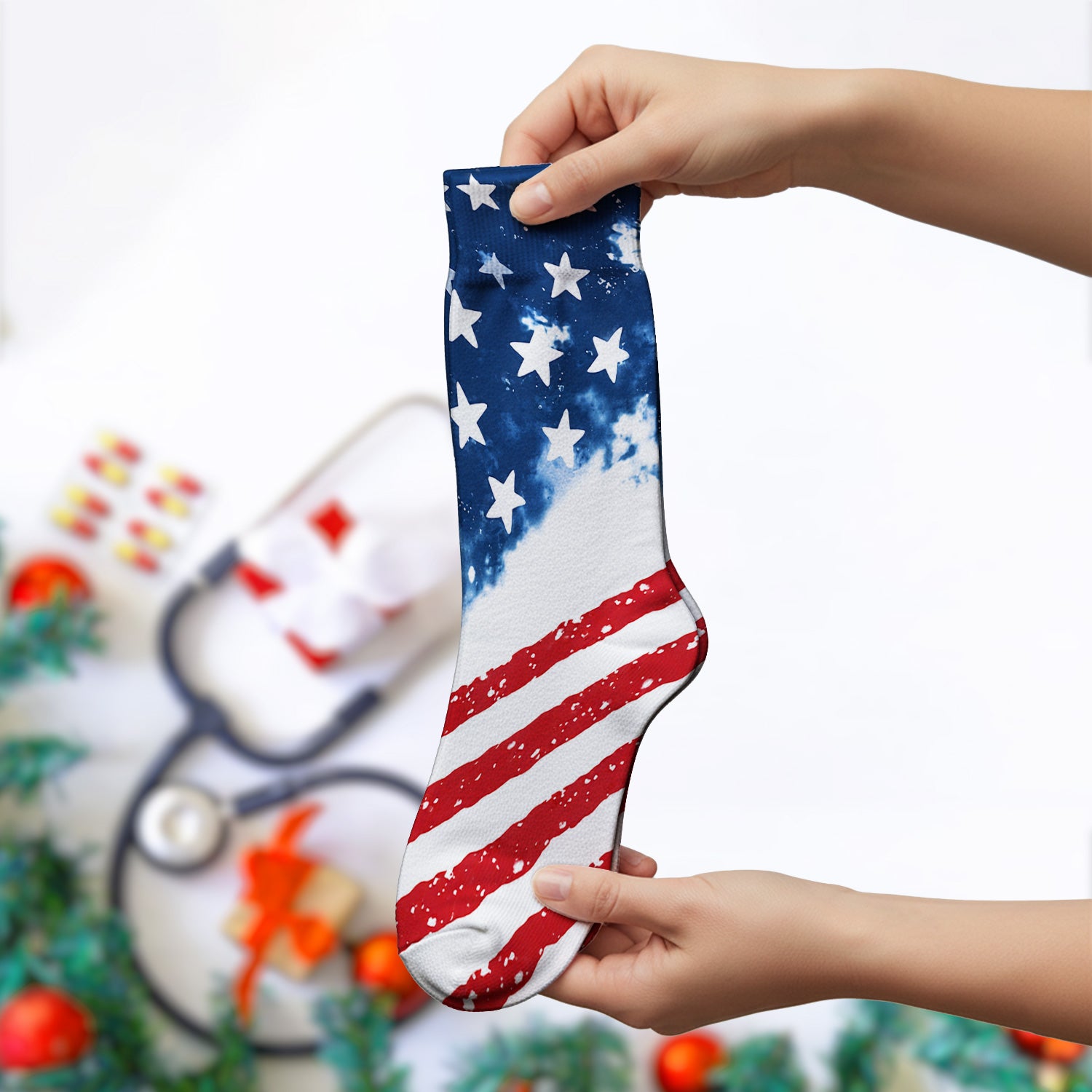 USA Stars And Stripes Pattern Socks, Adult Socks for Men and Women