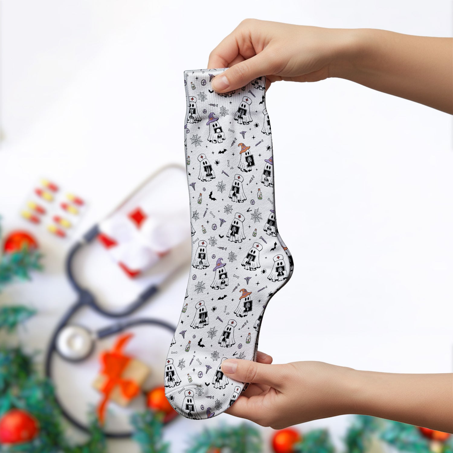 Halloween Ghost Nurses With X-Rays Socks, Adult Socks for Men and Women