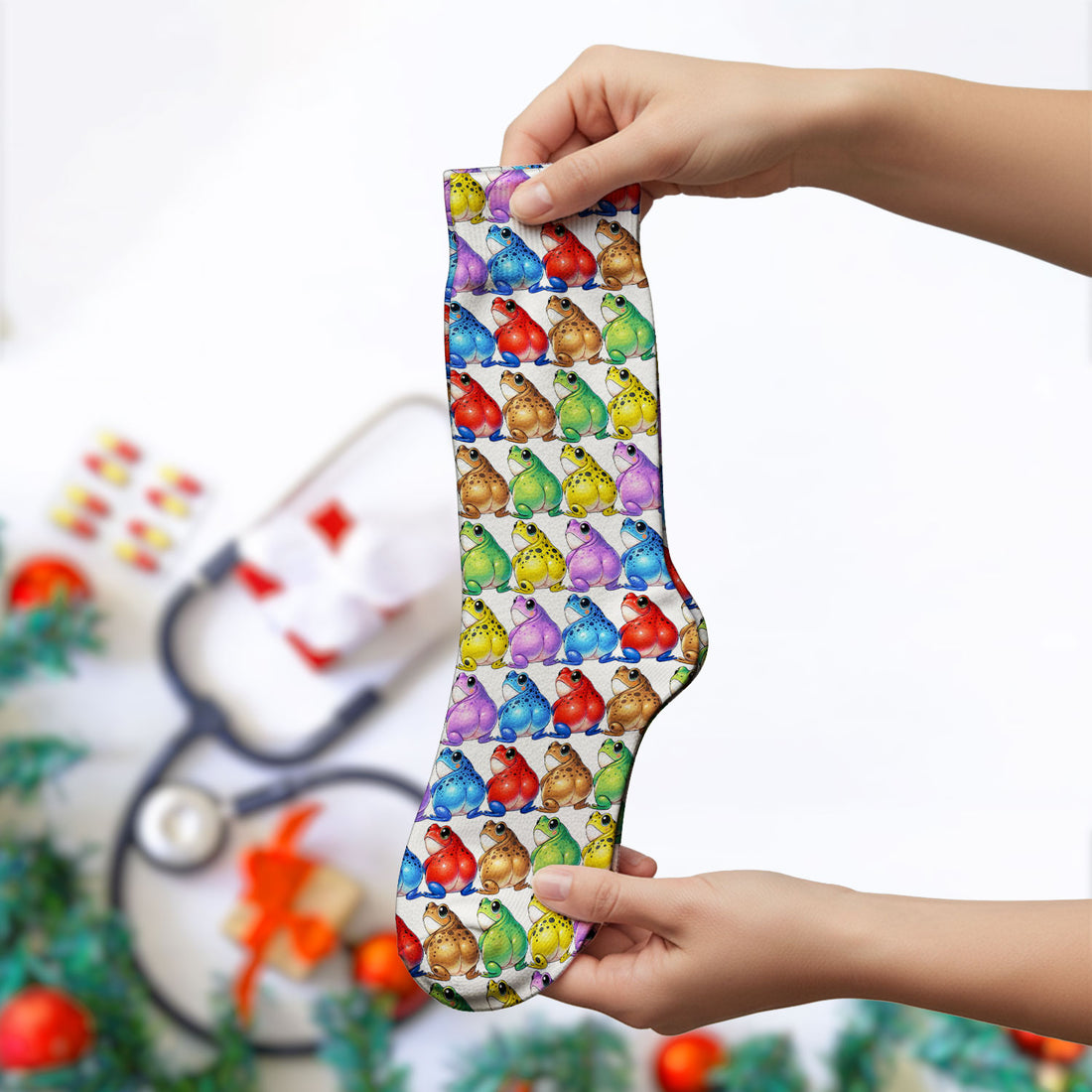 Funny Colorful Frogs Pattern Socks, Adult Socks for Men and Women