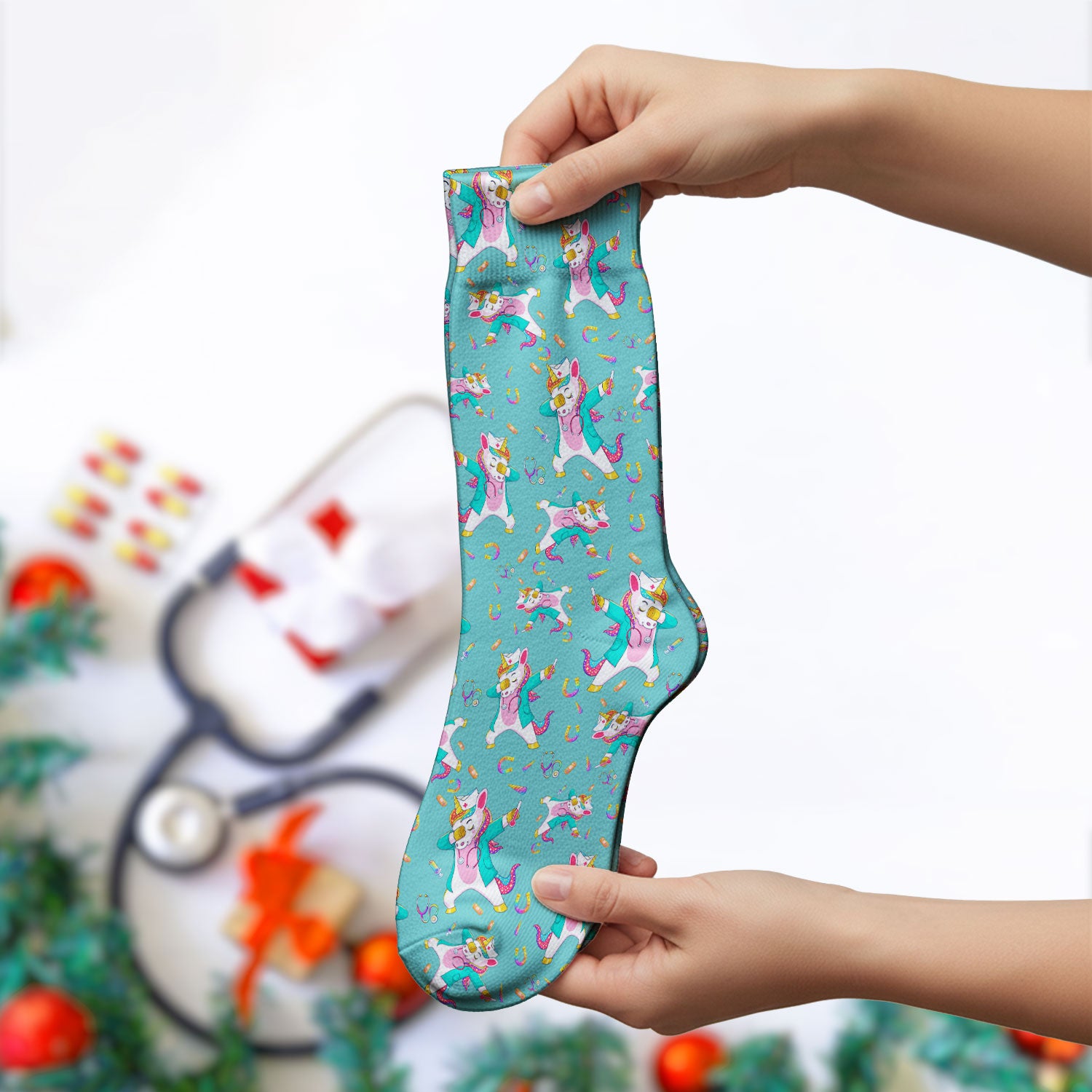 Cute Unicorn Nurse Dance Pattern Socks, Breathable Fabrics Medical Uniform
