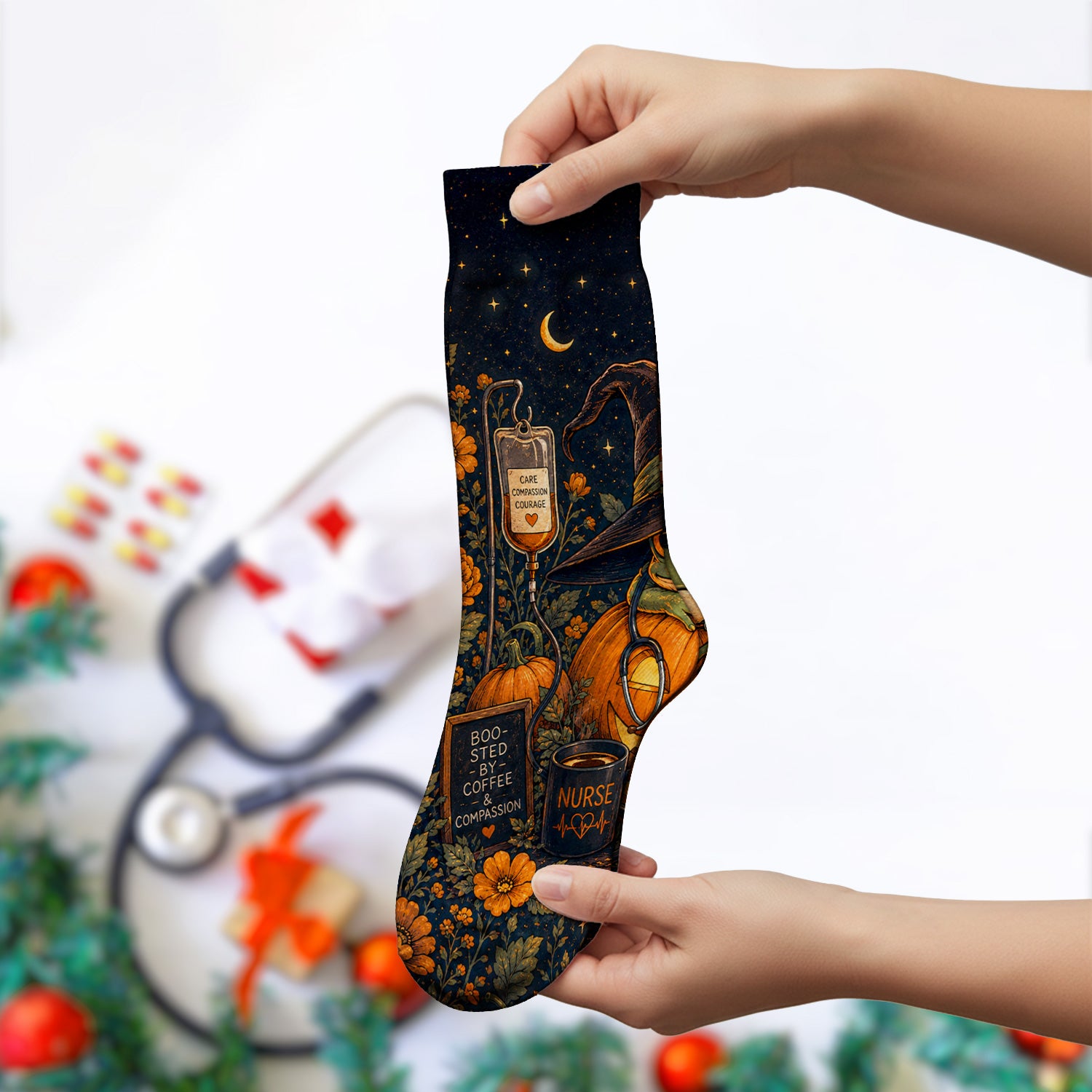 Halloween Witch Frog Pumpkin Socks, Adult Socks for Men and Women