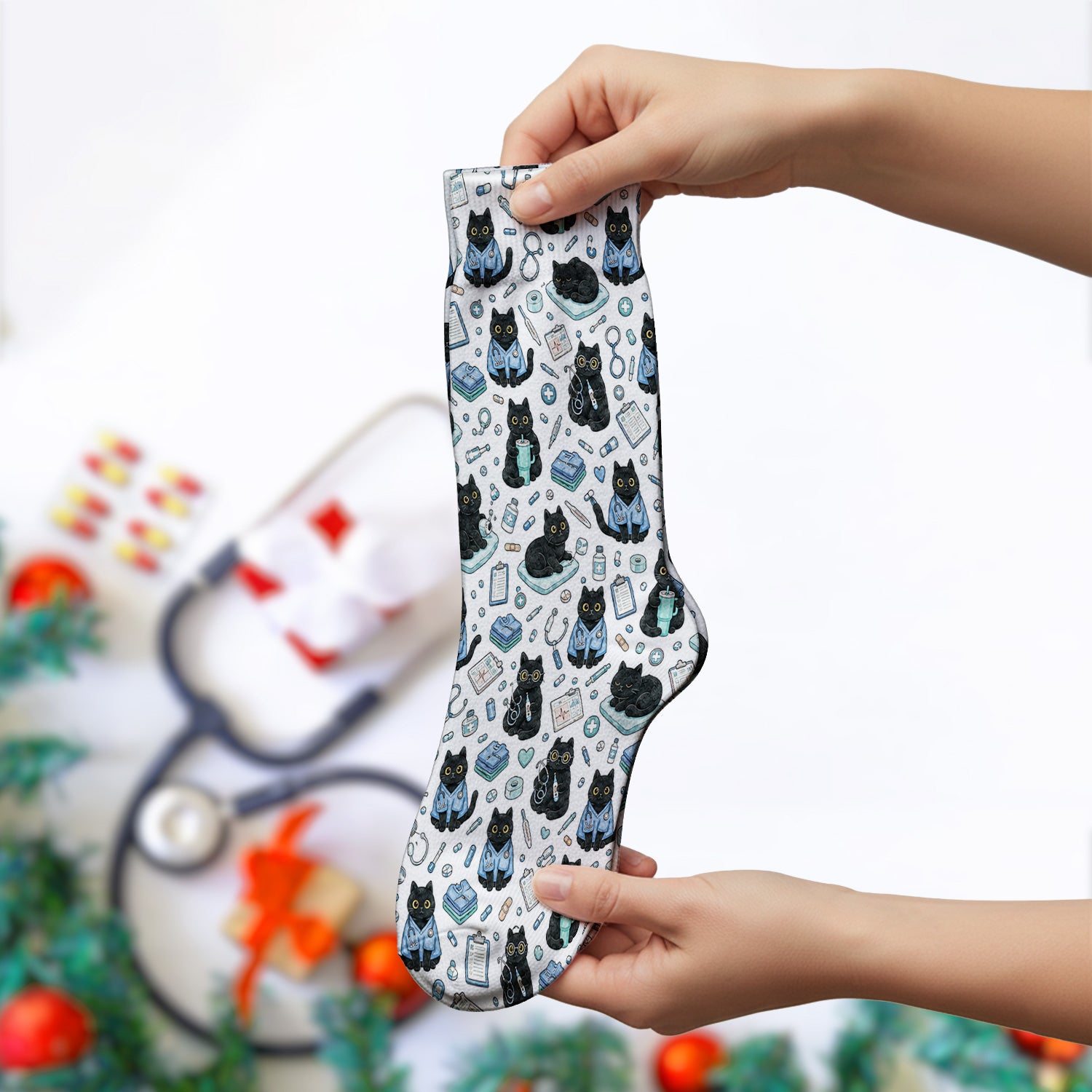 Black Cat Clinic Socks, Adult Socks for Men and Women