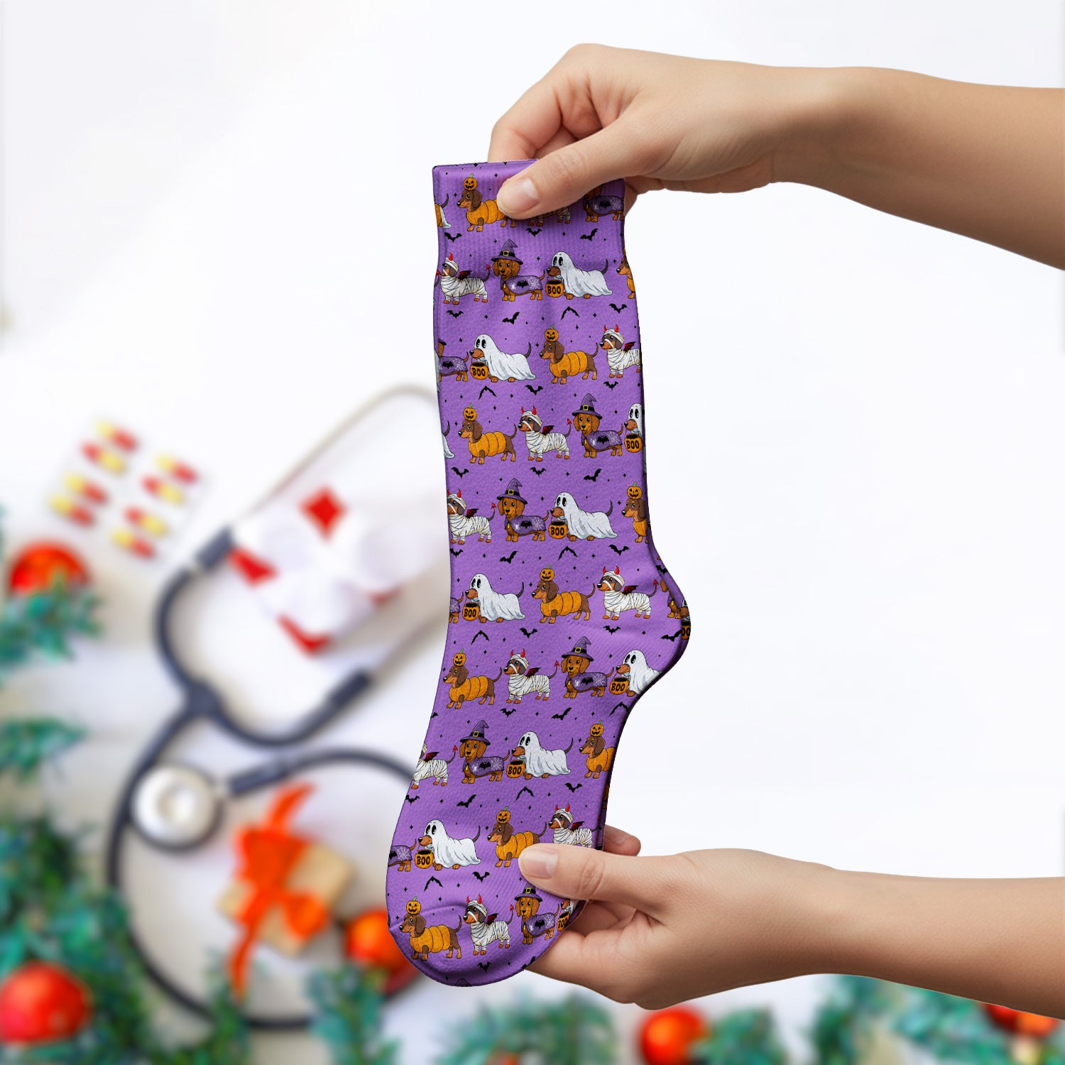 Halloween Dachshund for Veterinary Staff Socks, Adult Socks for Men and Women