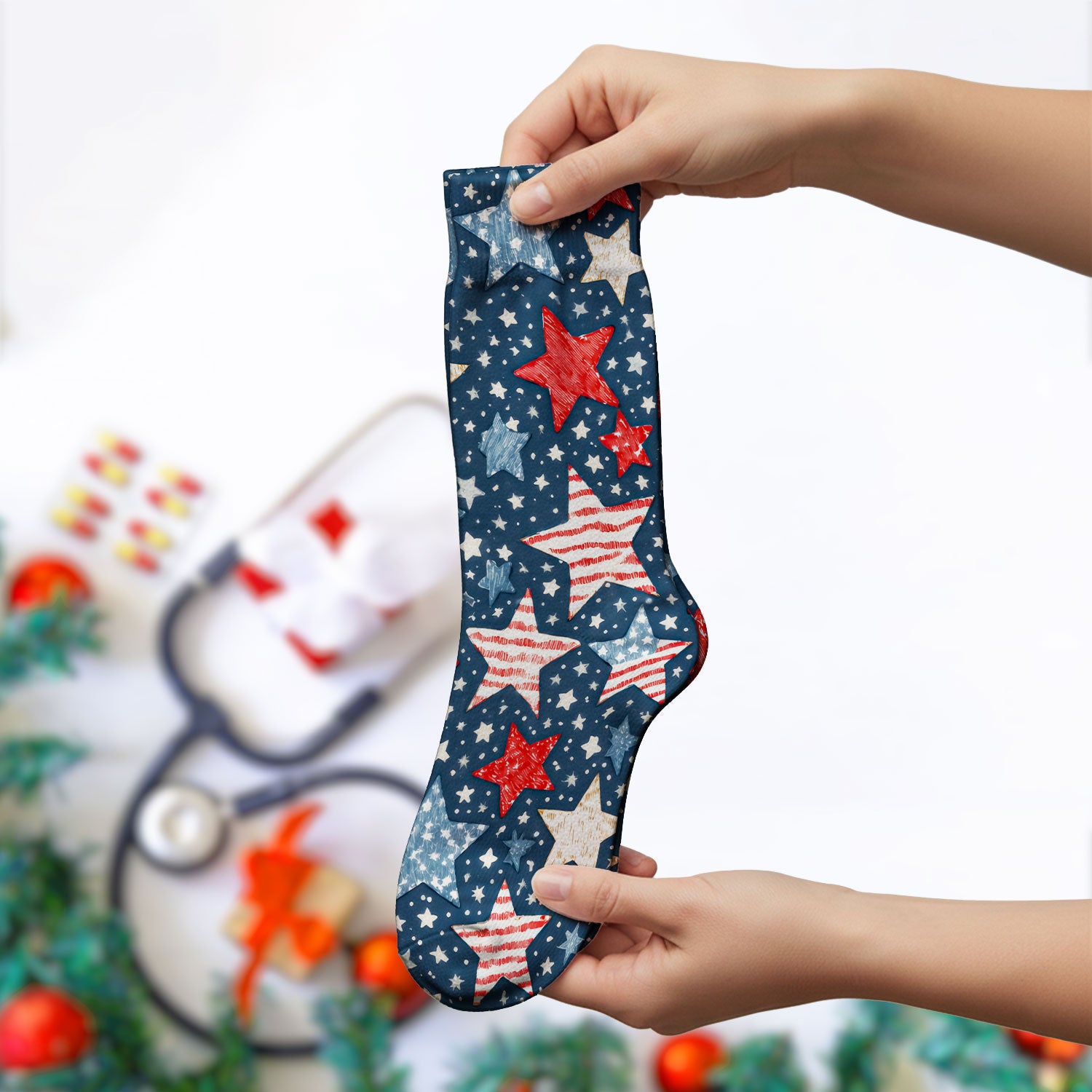 Patriotic Star Pattern Medical Socks, Adult Socks for Men and Women