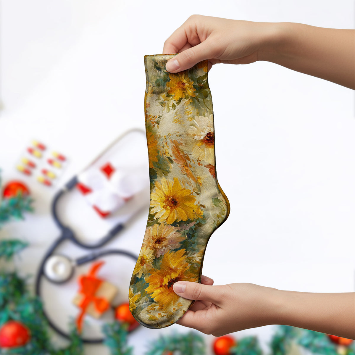 Vintage Sunflower Oil Painting Socks, Adult Socks for Men and Women