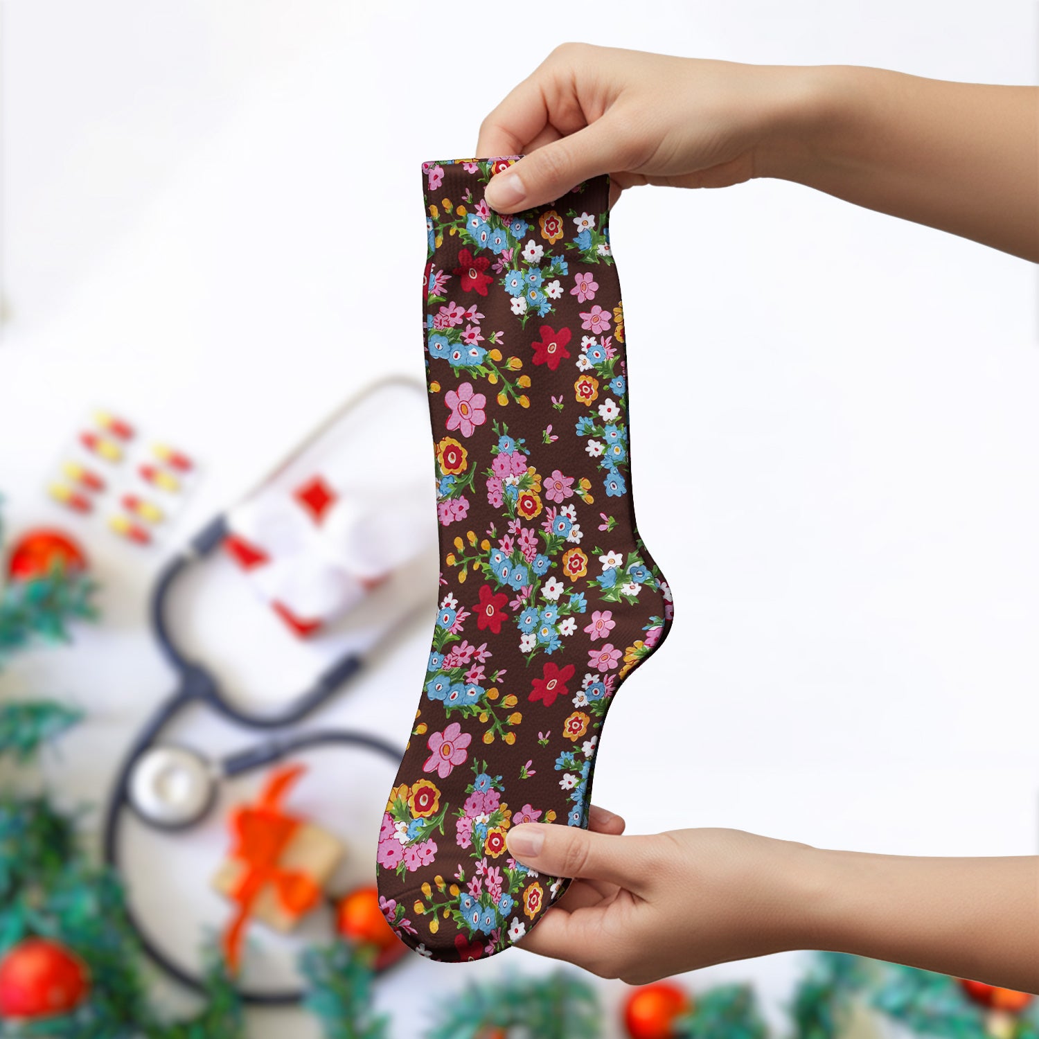 Charming Vintage Floral Bouquet Pattern Socks, Adult Socks for Men and Women