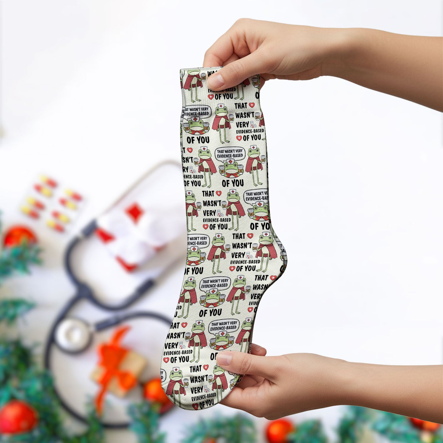 Funny Frog Nurse Quote Medical Pattern, Socks for Nurse Doctor