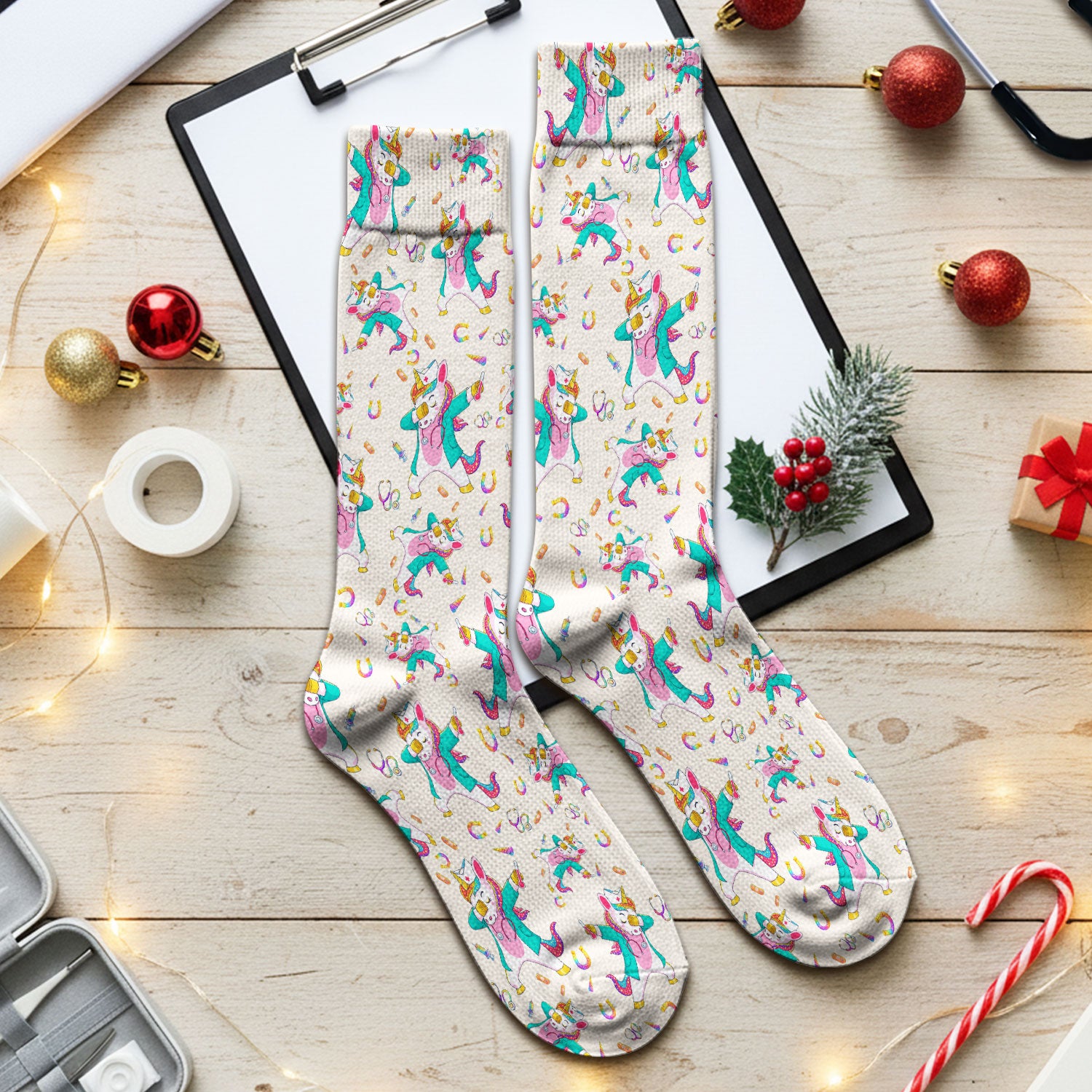 Cute Unicorn Nurse Dance Pattern Socks, Breathable Fabrics Medical Uniform