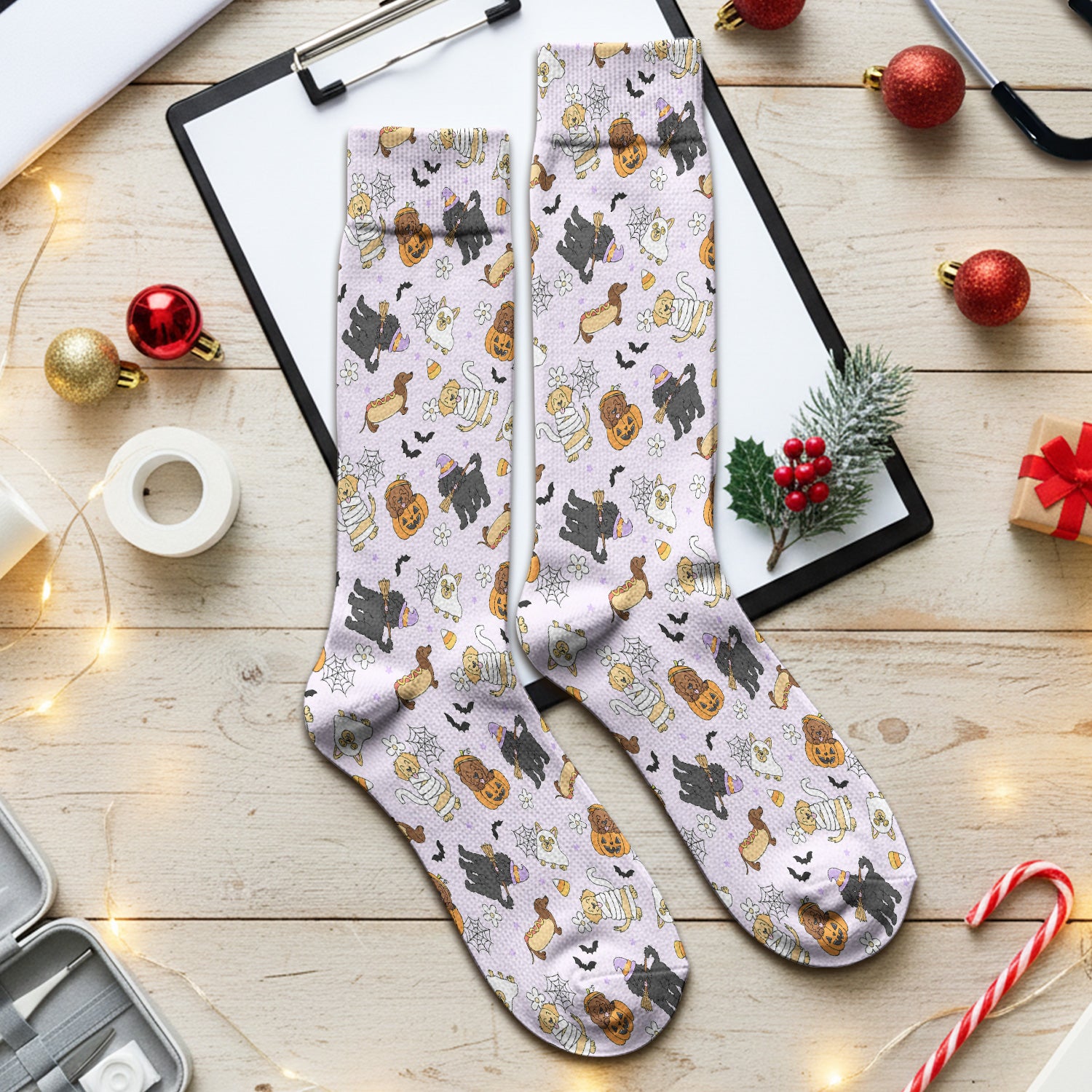 Cute Halloween Costumed Pets Socks, Adult Socks for Men and Women