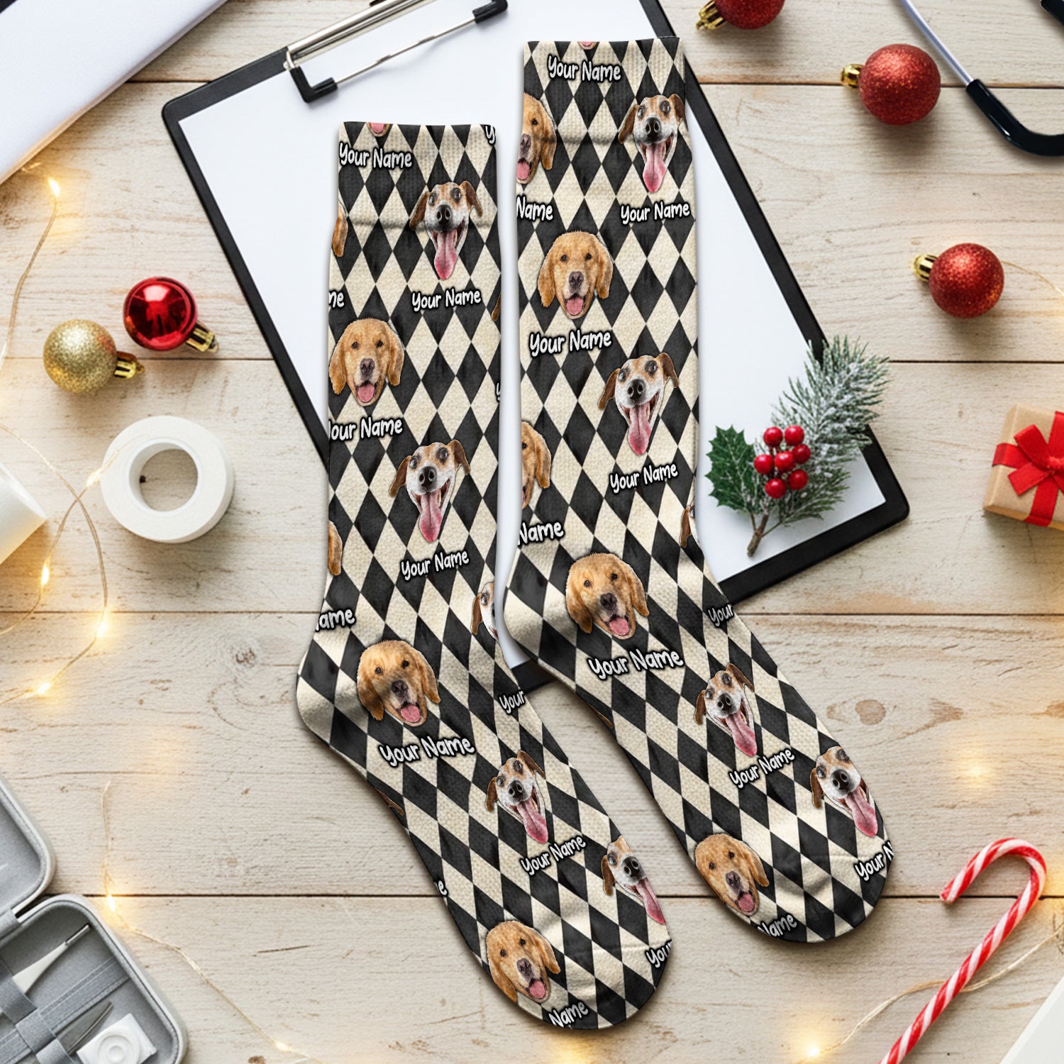 Personalized Pet Portrait Argyle Socks, Adult Socks for Men and Women
