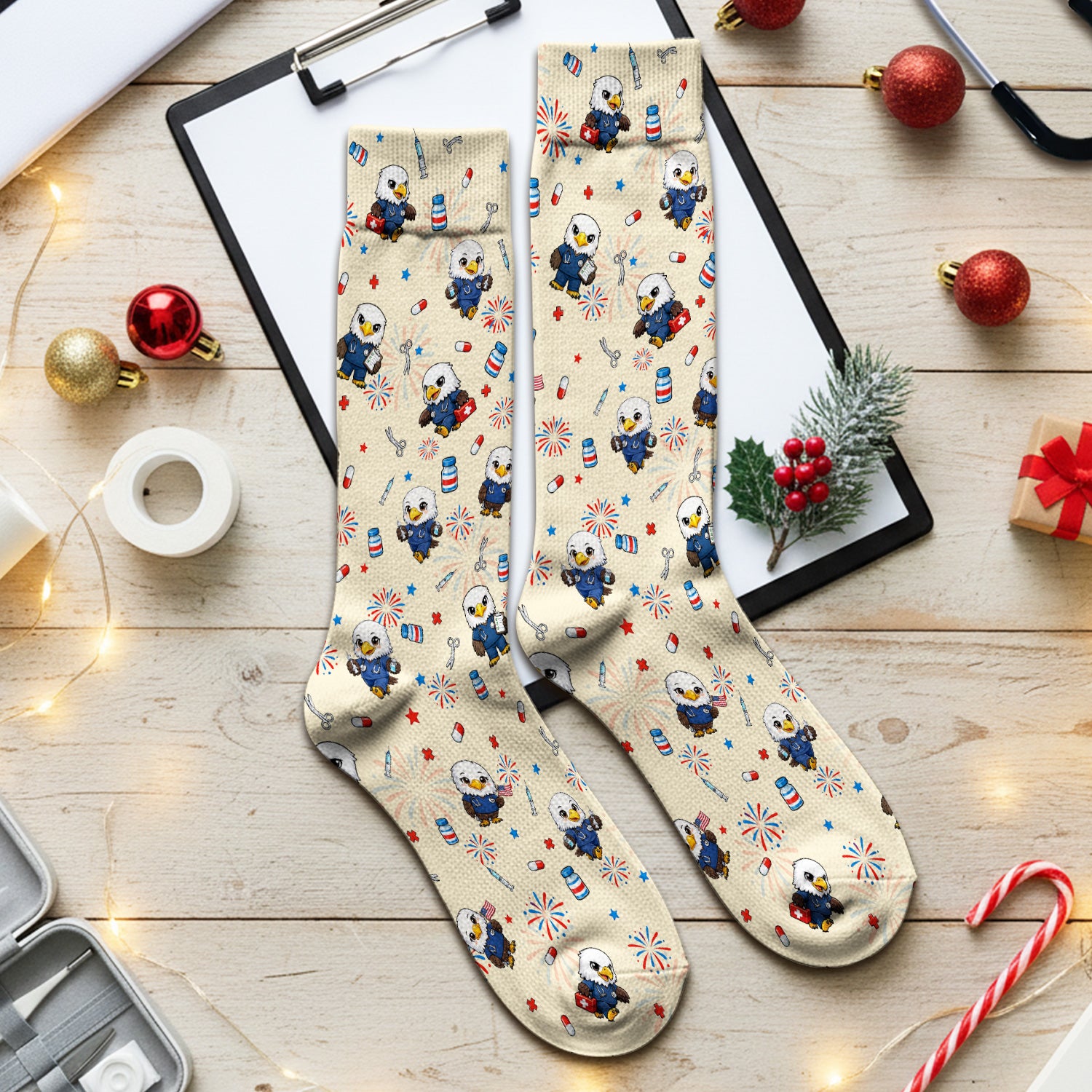 Patriotic Nurse Eagle Fireworks Medical Pattern Sock, Breathable Fabrics Medical Uniform