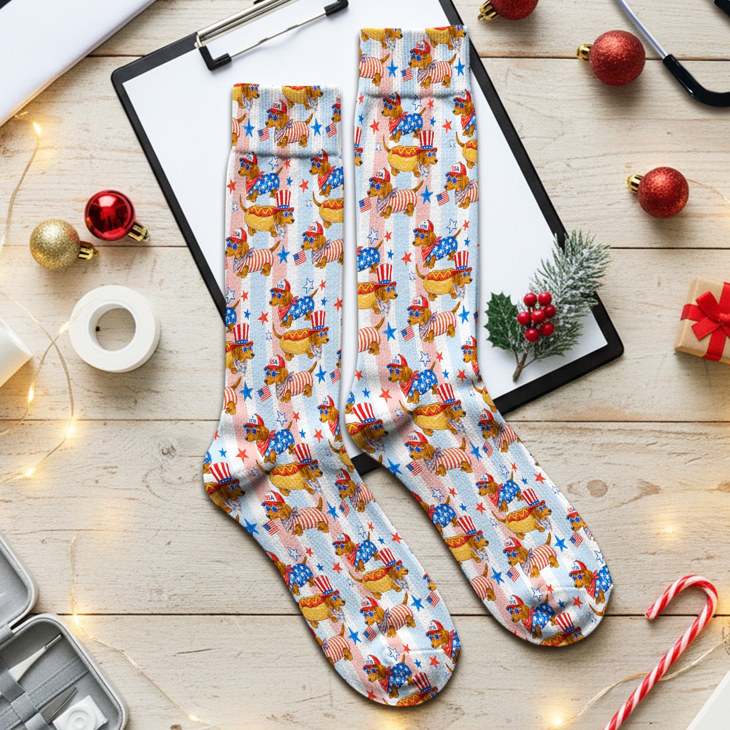 Fourth Of July Dachshund Pattern Socks, Adult Socks for Men and Women
