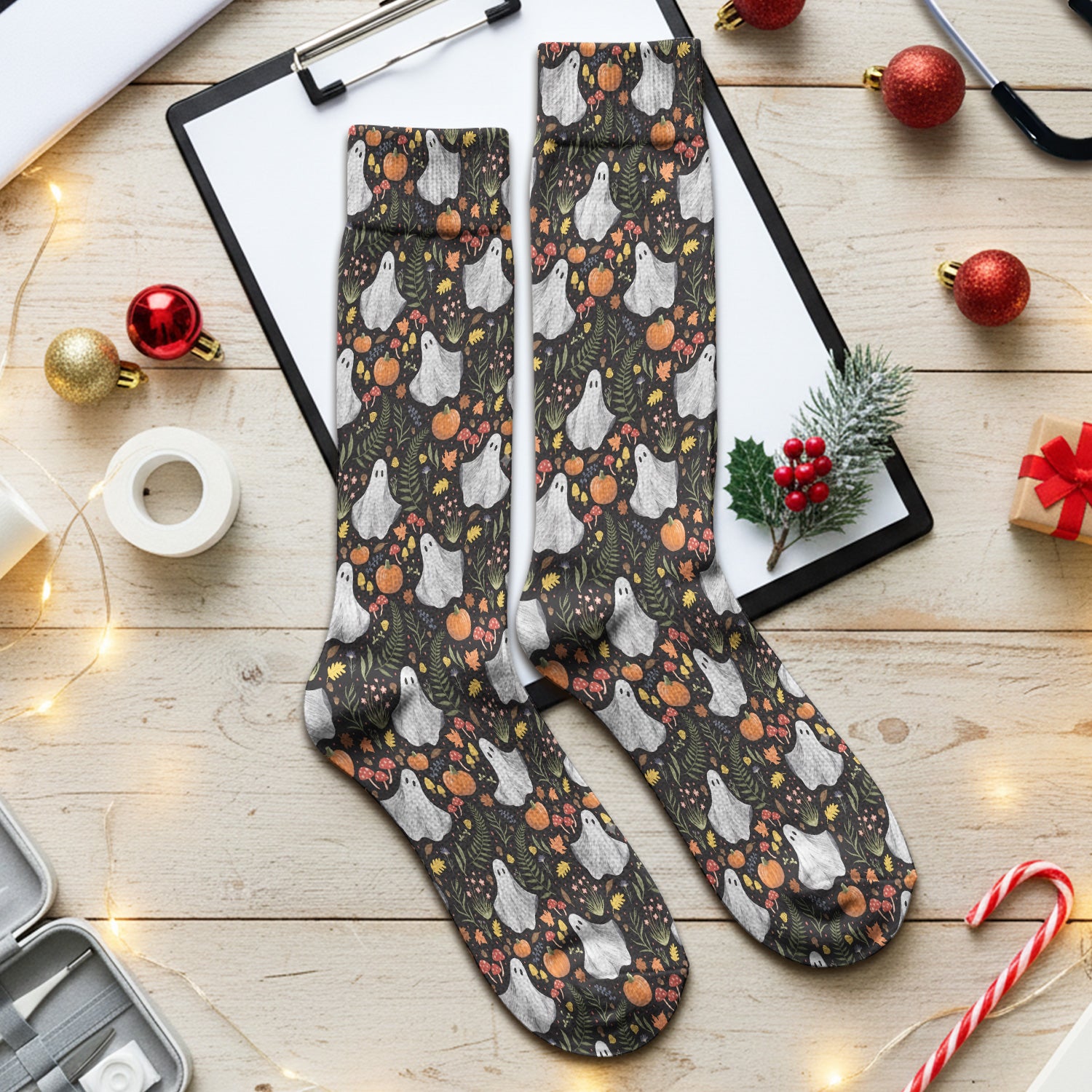 Pumpkin Woodland Pattern Socks, Adult Socks for Men and Women