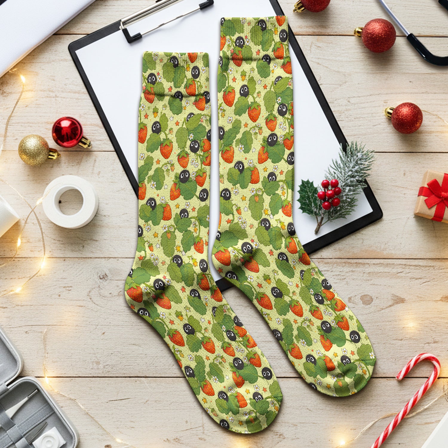 Cute Strawberry Soot Sprite Pattern Socks, Adult Socks for Men and Women
