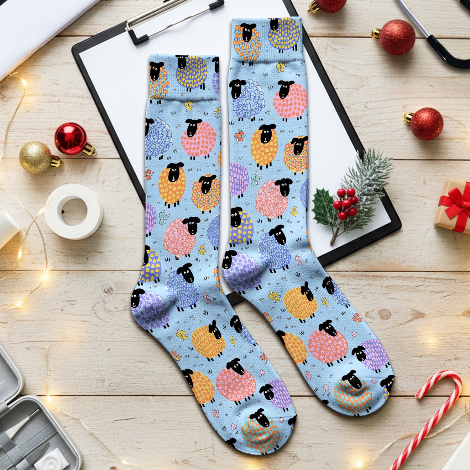 Funny Colorful Sheep Pattern Socks, Breathable Fabrics Medical Uniform