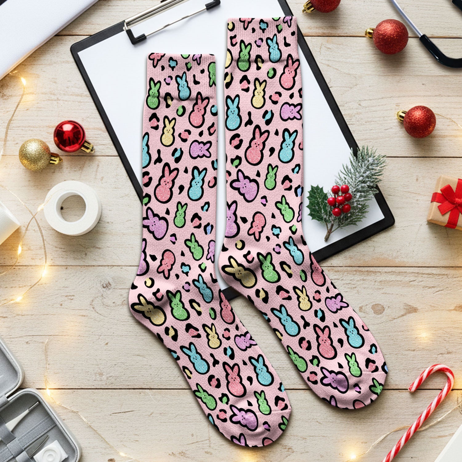 Cute Easter Bunny Pastel Pattern Socks, Socks for Nurse Doctor