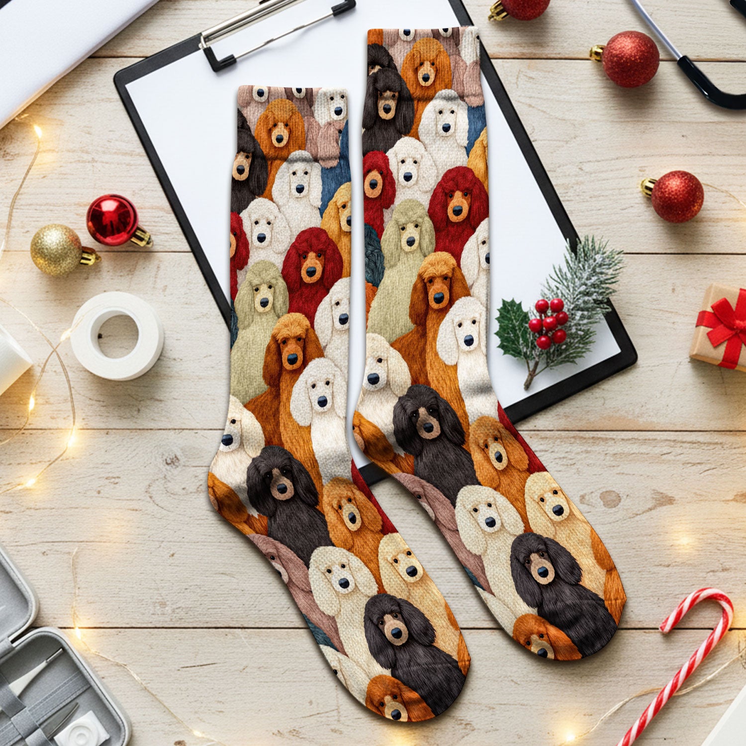 Multicolor Poodle Dog Pattern Socks, Adult Socks for Men and Women