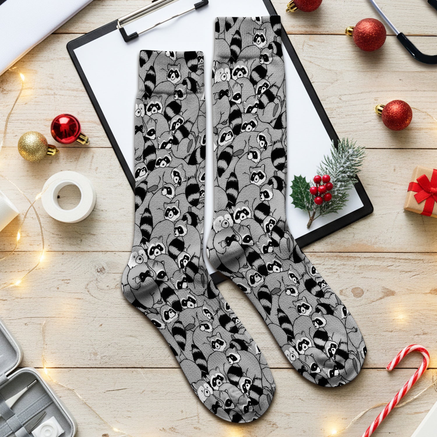 Cute Nurse Raccoon Crowd Pattern Socks, Adult Socks for Men and Women