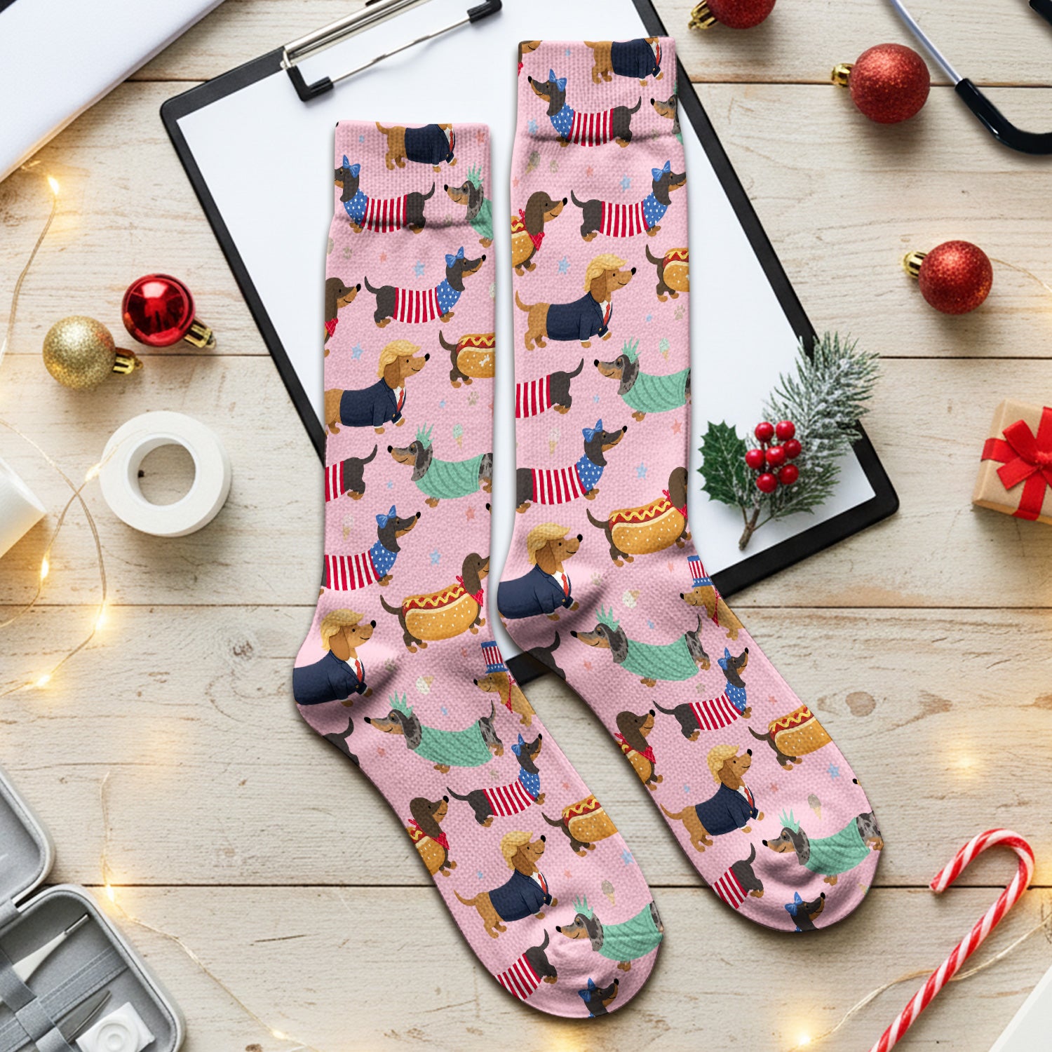 Funny Patriotic Dachshund Costume Dogs Pattern Sock, Breathable Fabrics Medical Uniform