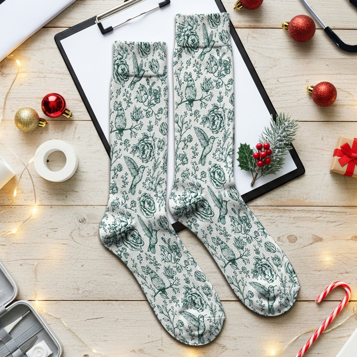 Vintage Hummingbird Pattern Socks, Adult Socks for Men and Women