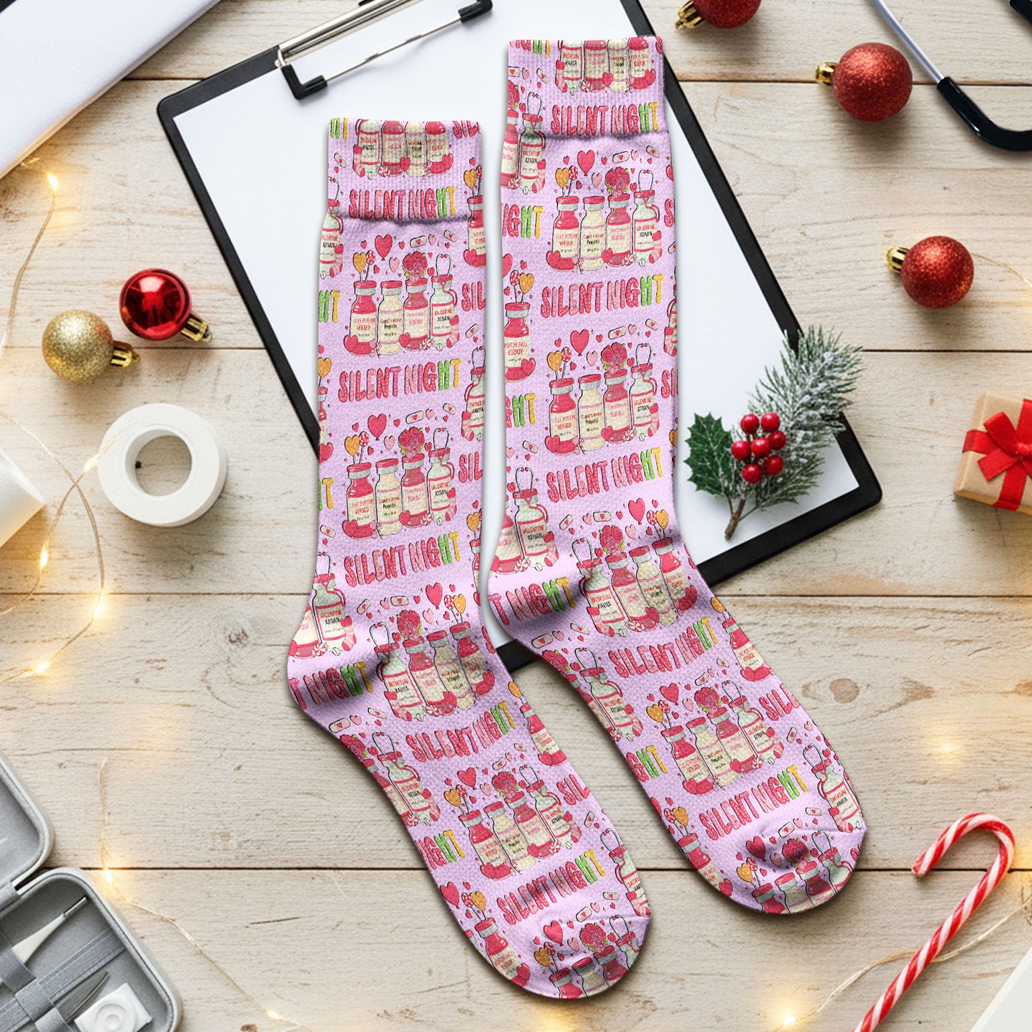Valentine Silent Night Love Design, Adult Socks for Men and Women