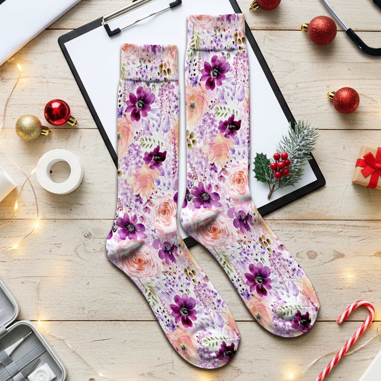Elegant Watercolor Floral Bloom Socks, Adult Socks for Men and Women