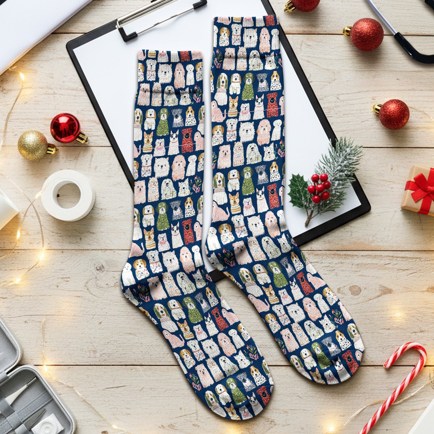 Cute Cartoon Dog Breeds Pattern Socks, Breathable Fabrics Medical Uniform