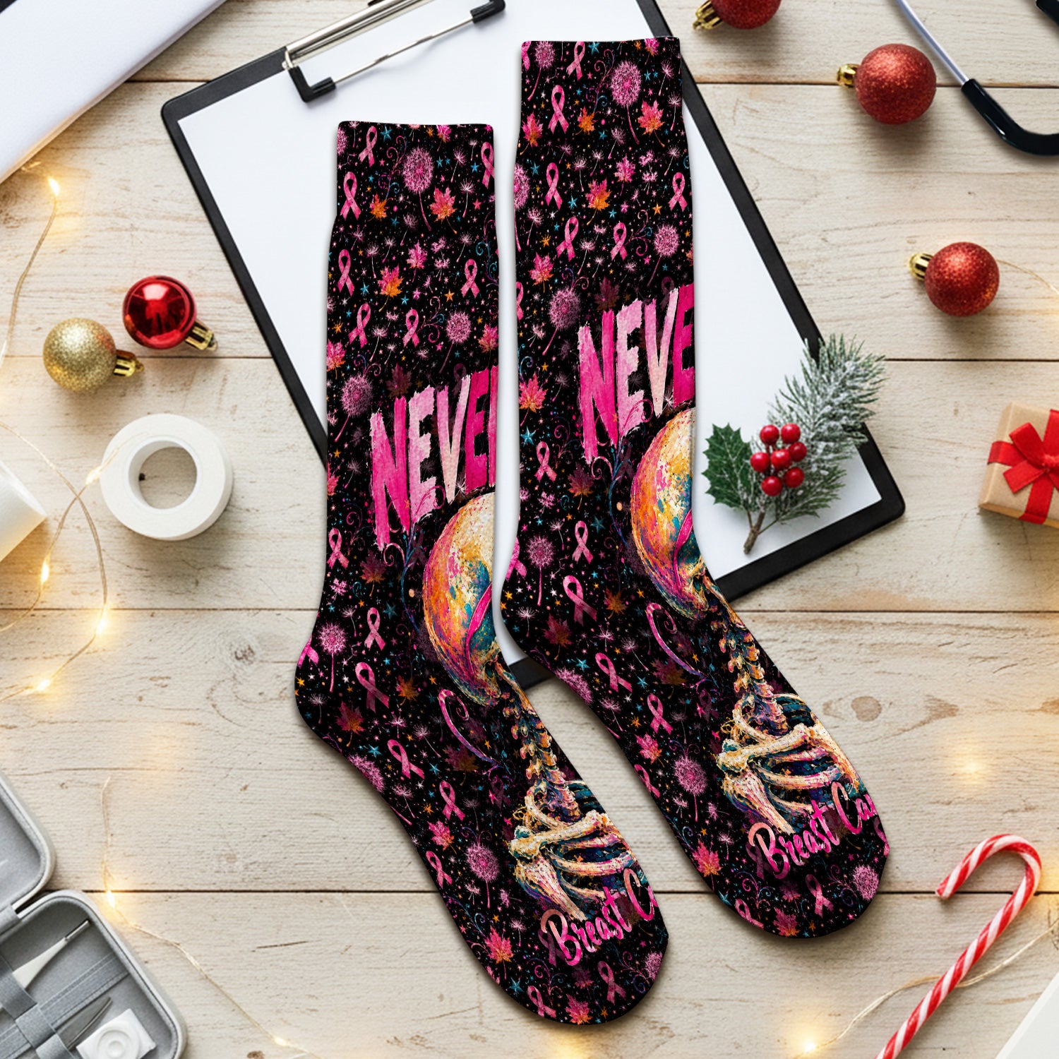 Meaningful Breast Cancer Awareness Skeleton Socks, Adult Socks for Men and Women