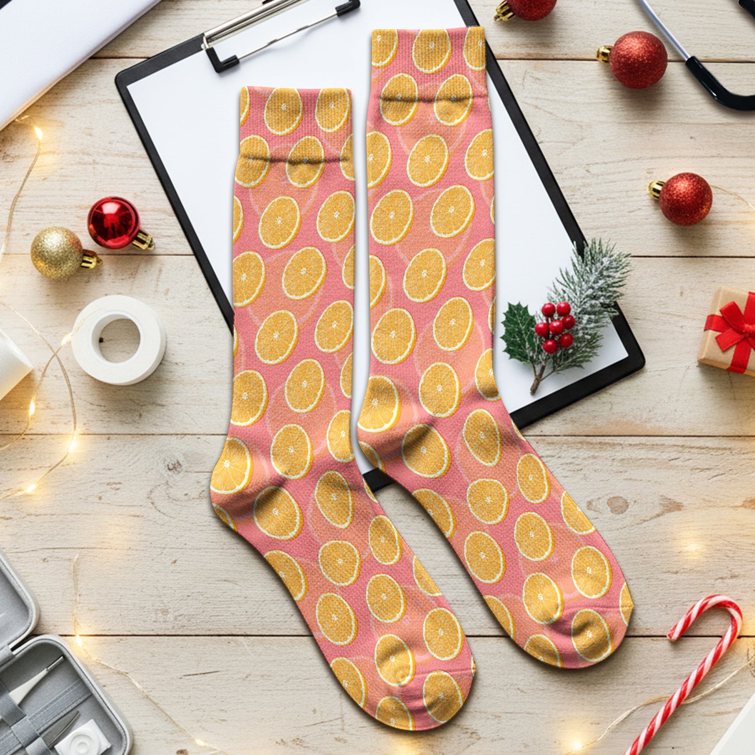 Fresh Orange Slice Pattern Socks, Socks for Nurse Doctor