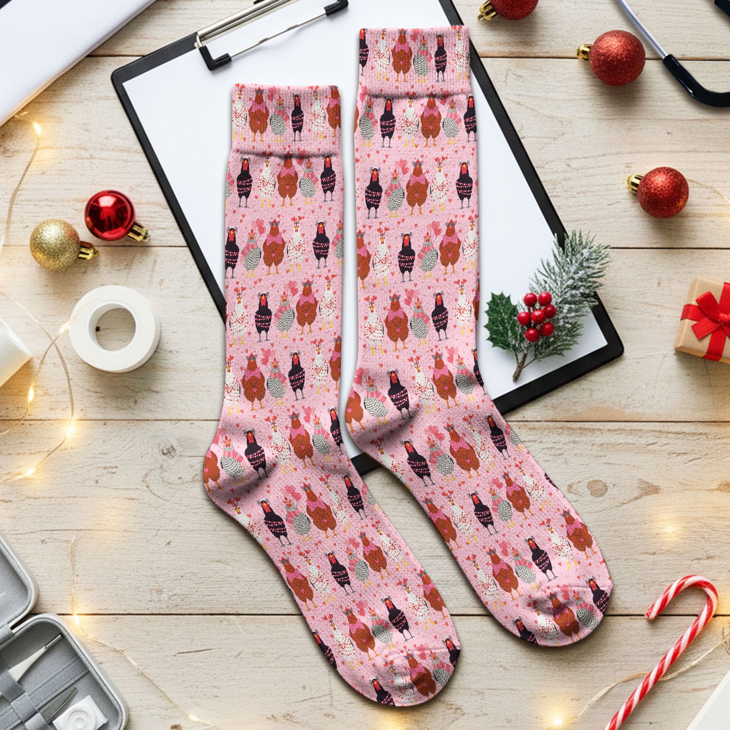 Funny Chicken Valentine Scrub Socks, Chicken Pattern Scrub Sock For Nursing, Valentine Gift For Nurse