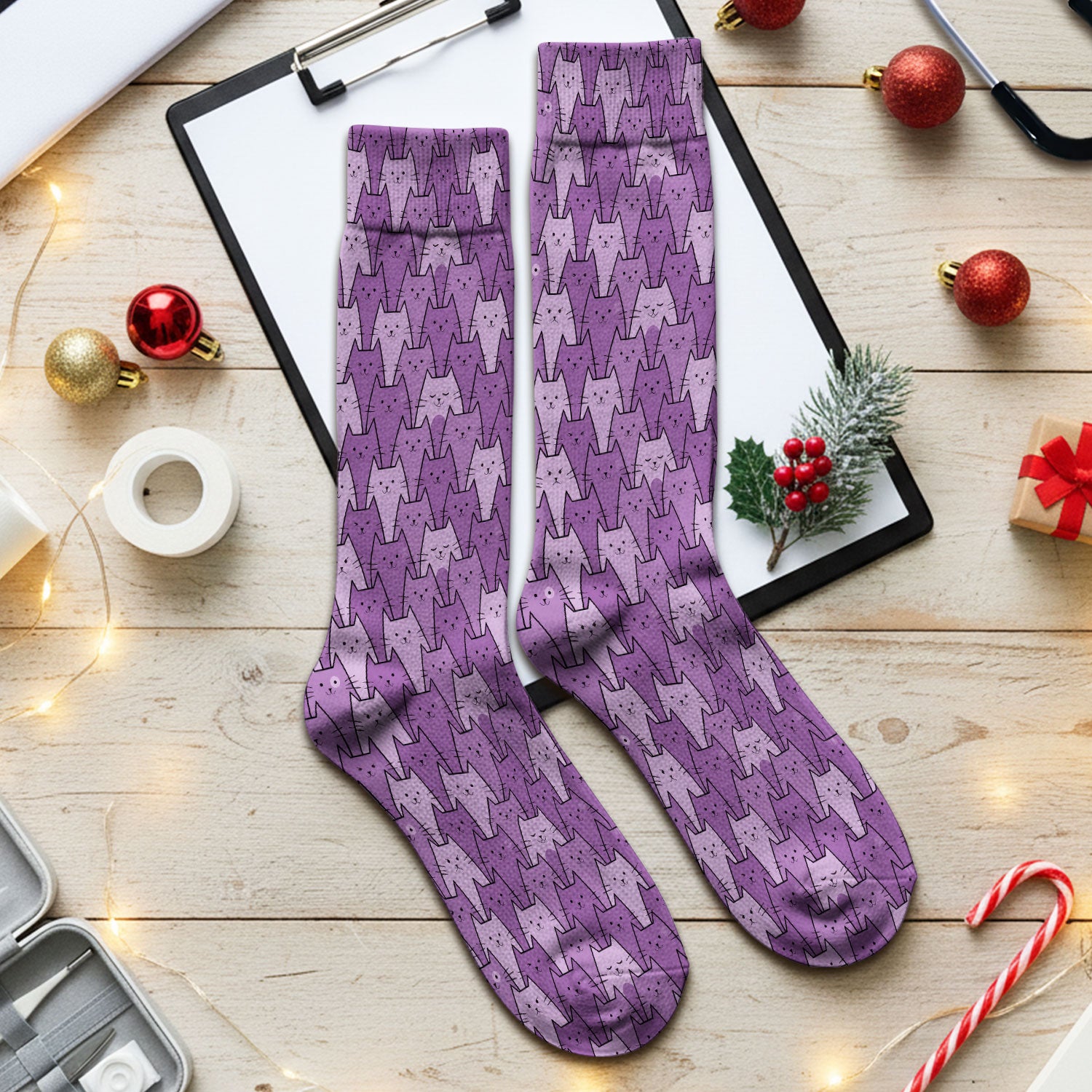 Cute Purple Cats Pattern Socks, Adult Socks for Men and Women