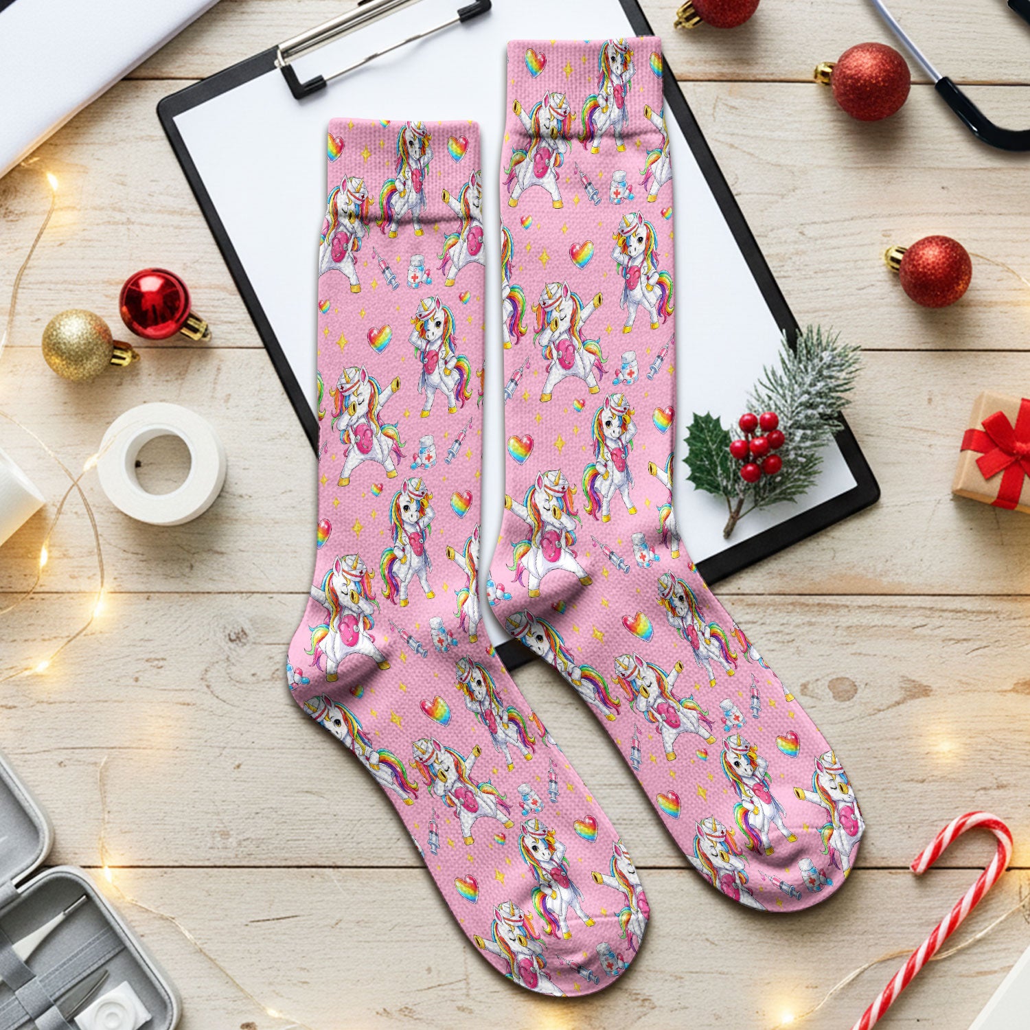 Playful Nurse Unicorn Rainbow Pattern Medical Socks, Socks for Nurse Doctor