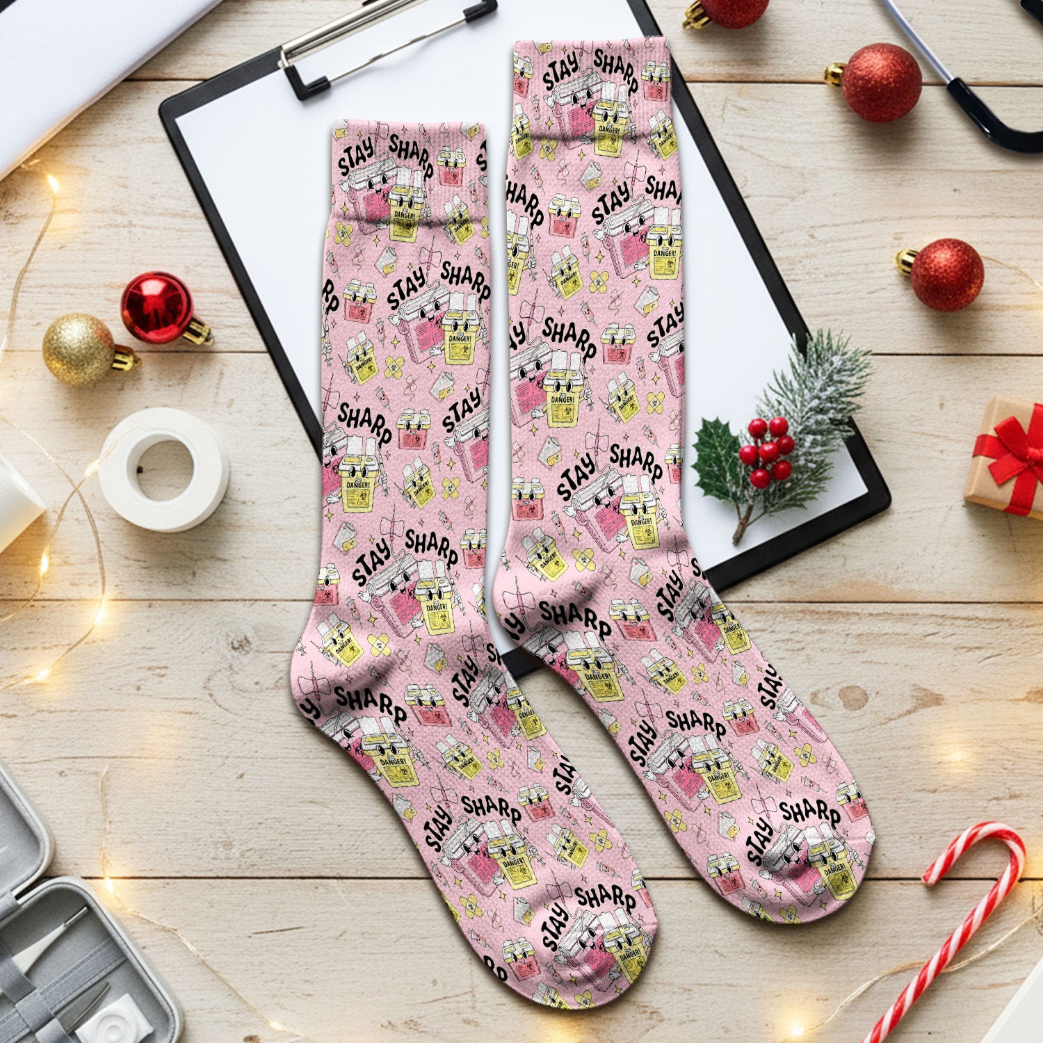 Stay Sharp Nurse Scrub Socks, Cute Medical Pattern Scrubs, Breathable Fabrics Nursing Uniform