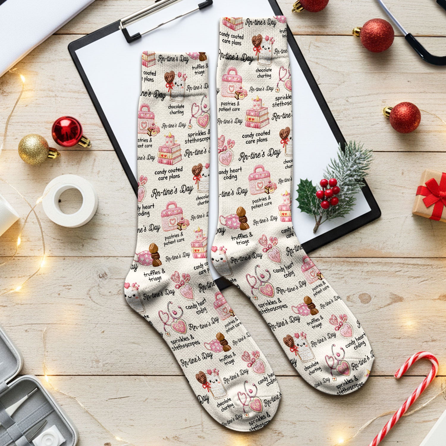 RN Sweets Valentine Stethoscope Socks, Breathable Fabrics Medical Uniform