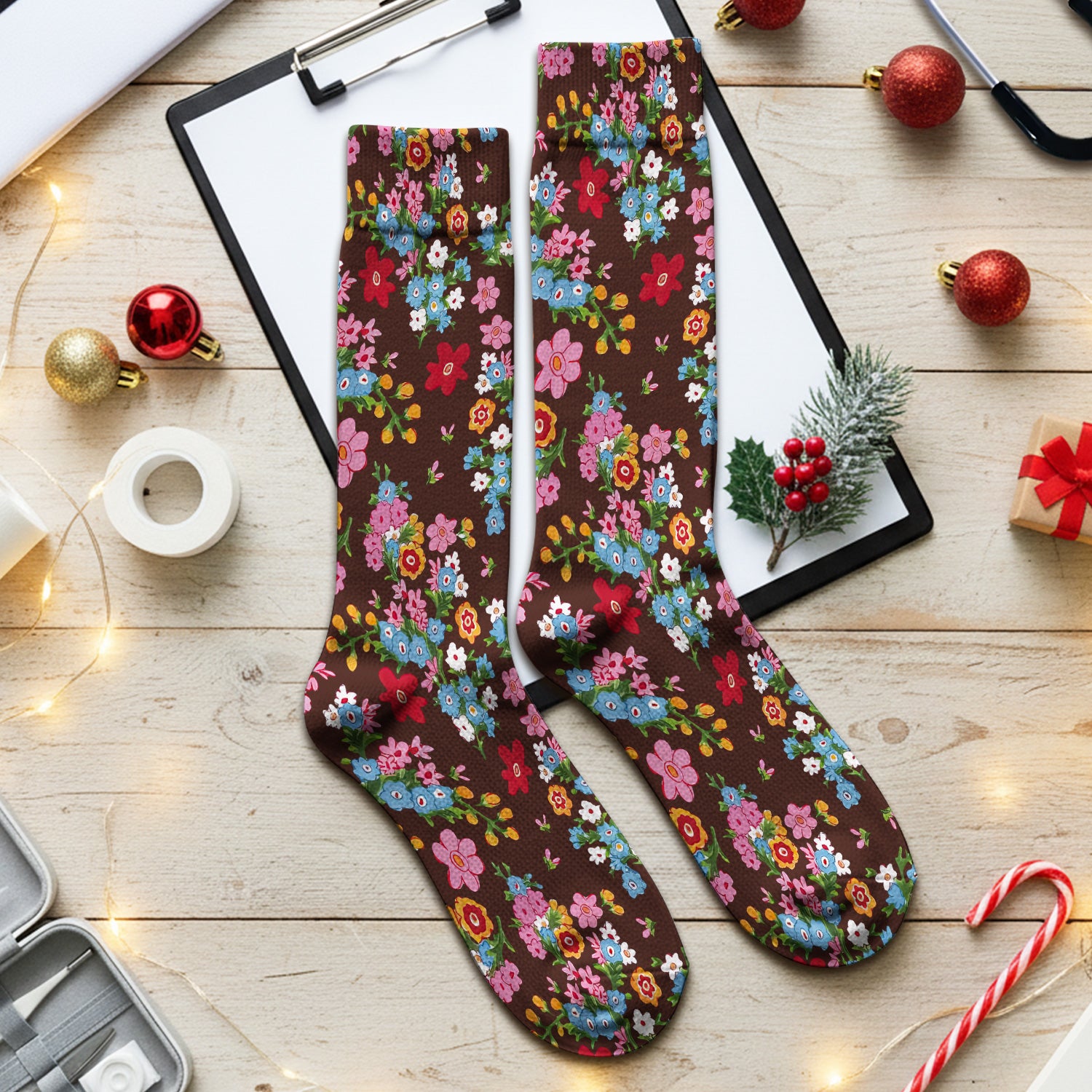 Charming Vintage Floral Bouquet Pattern Socks, Adult Socks for Men and Women