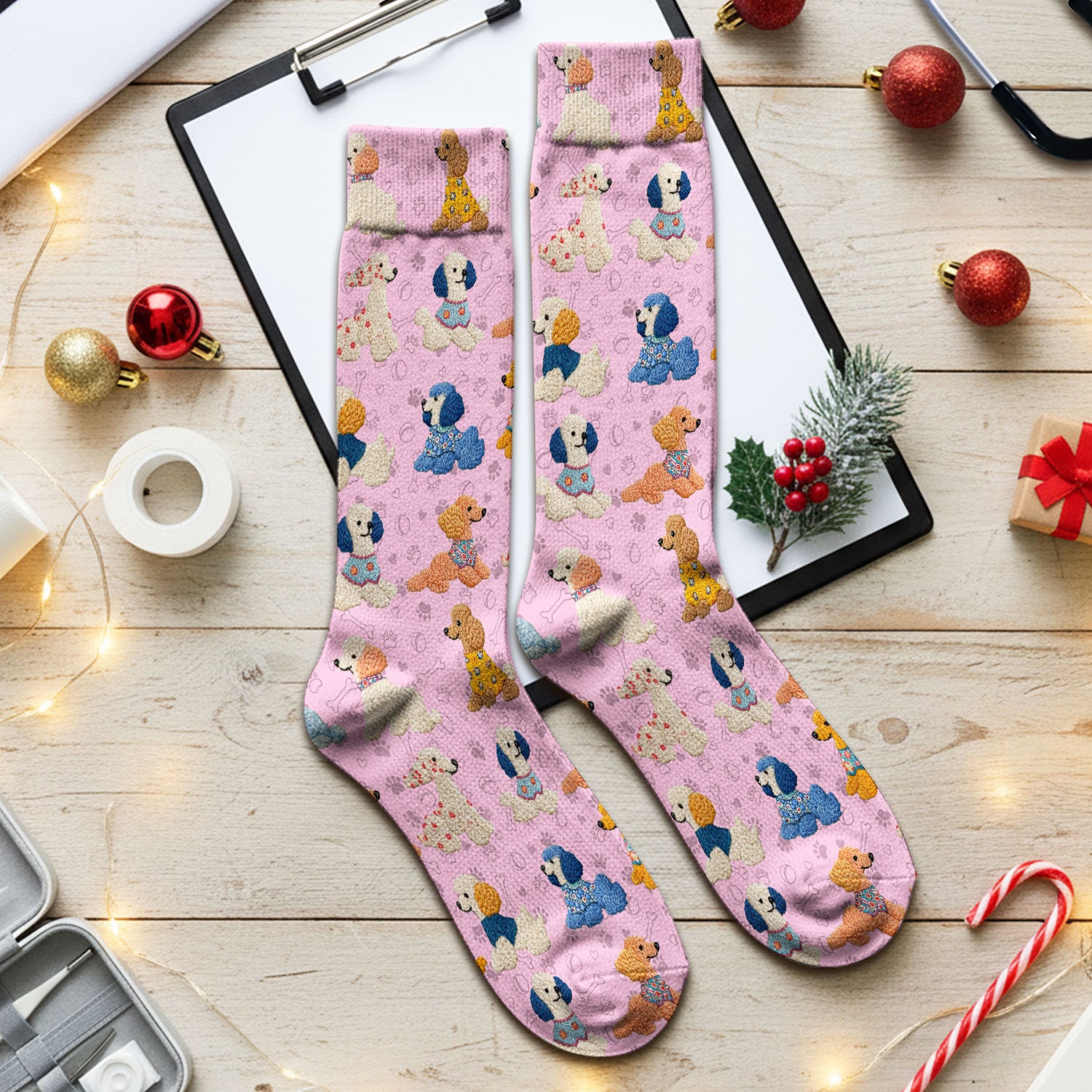 Cute Colorful Poodle Pattern Socks, Breathable Fabrics Medical Uniform