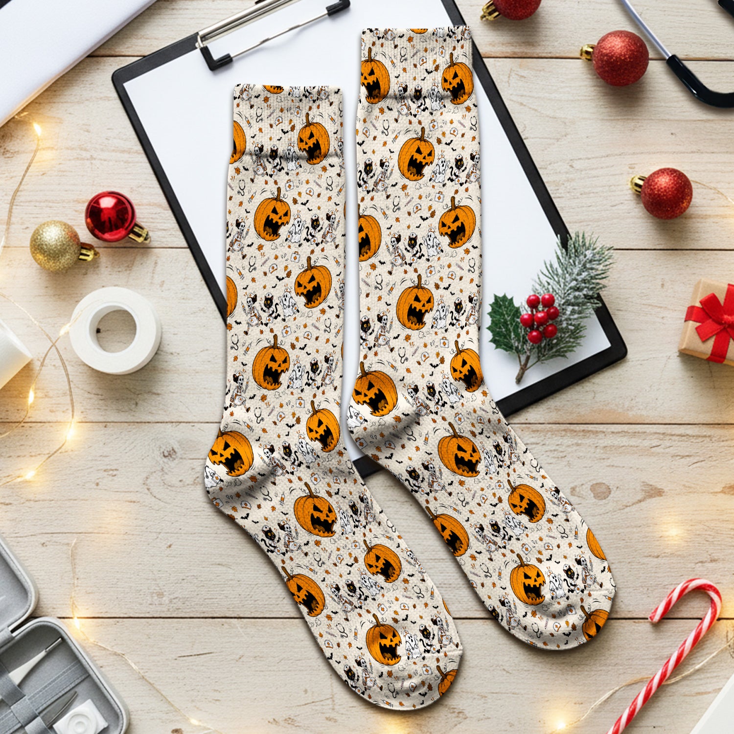 Funny Halloween Pumpkin Chasing Nurses Socks, Adult Socks for Men and Women