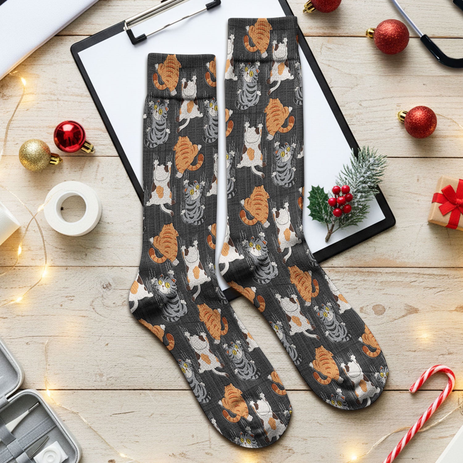 Cute Cat Pattern Nurse Scrub Socks, Cats Medical Pattern Sock, Breathable Fabrics Nursing Uniform