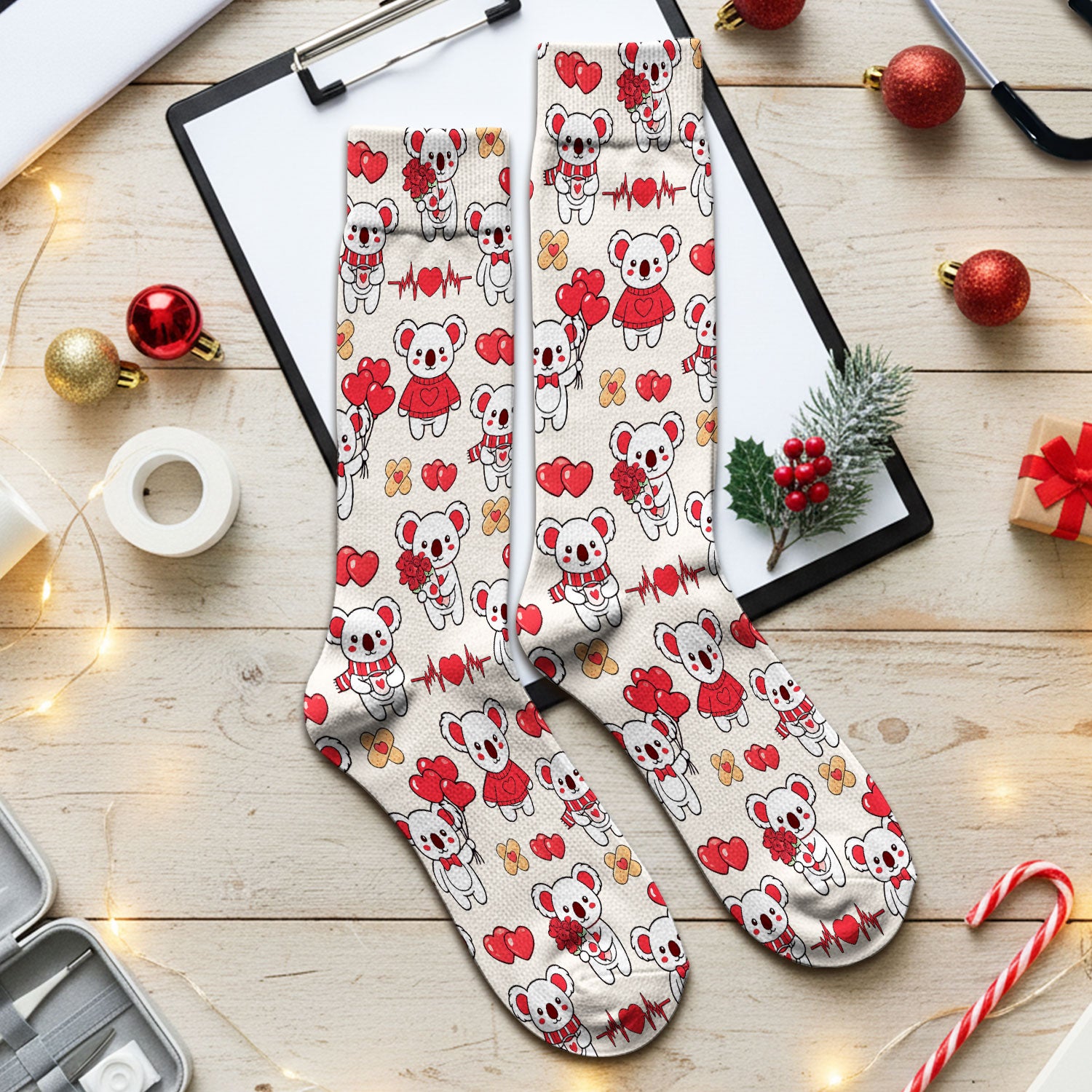 Sweet Koala Valentine Medical Design Socks, Breathable Fabrics Uniform