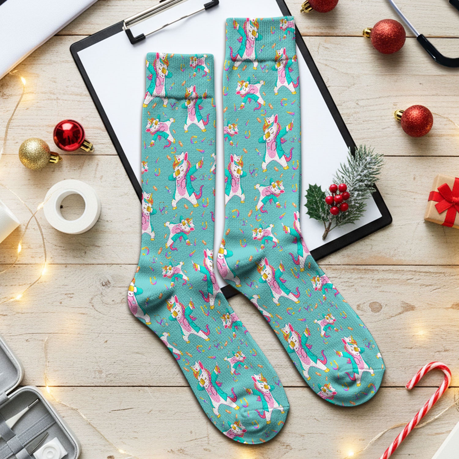 Cute Unicorn Nurse Dance Pattern Socks, Breathable Fabrics Medical Uniform