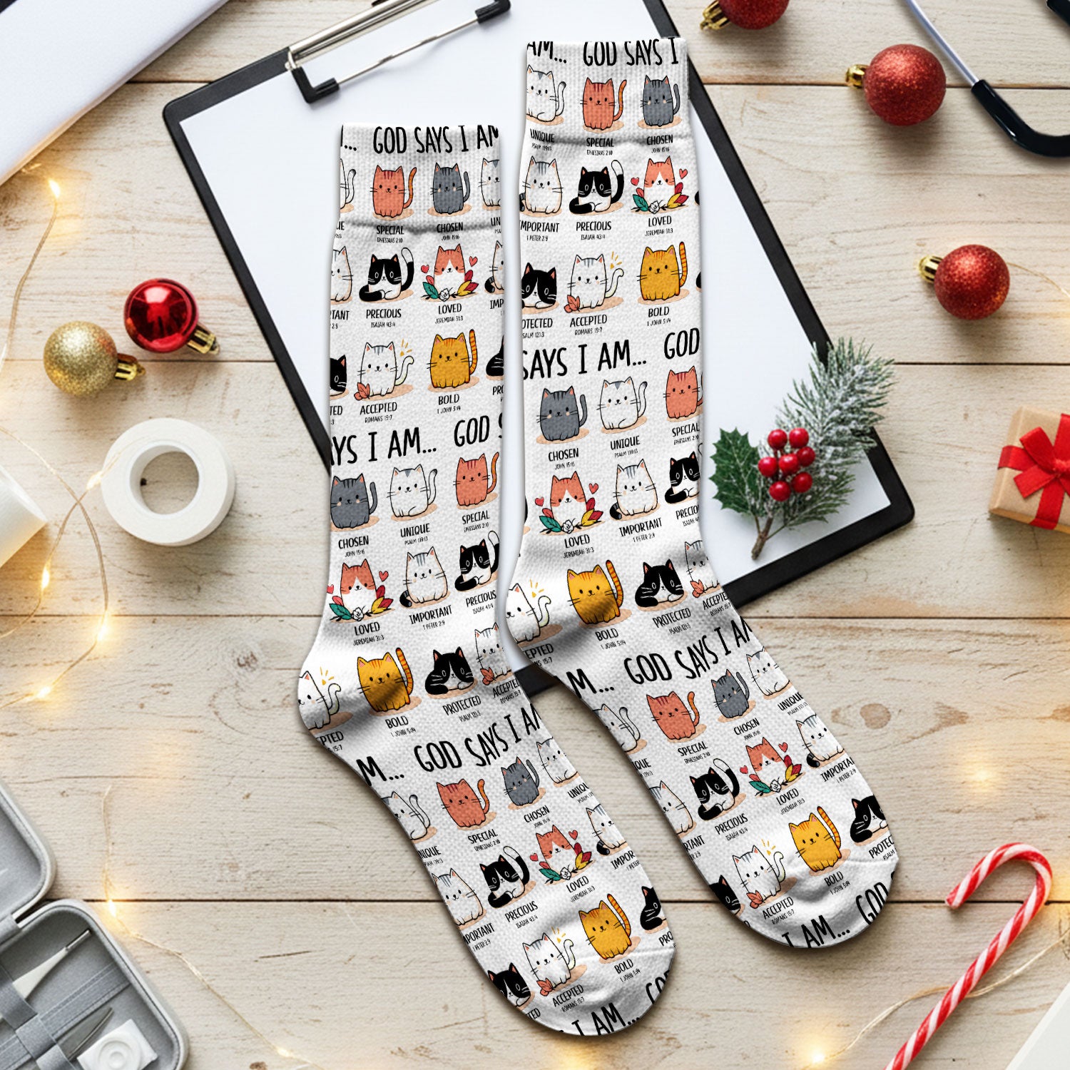 Cute Christian Cat God Says I Am Medical Socks, Breathable Fabrics Medical Uniform