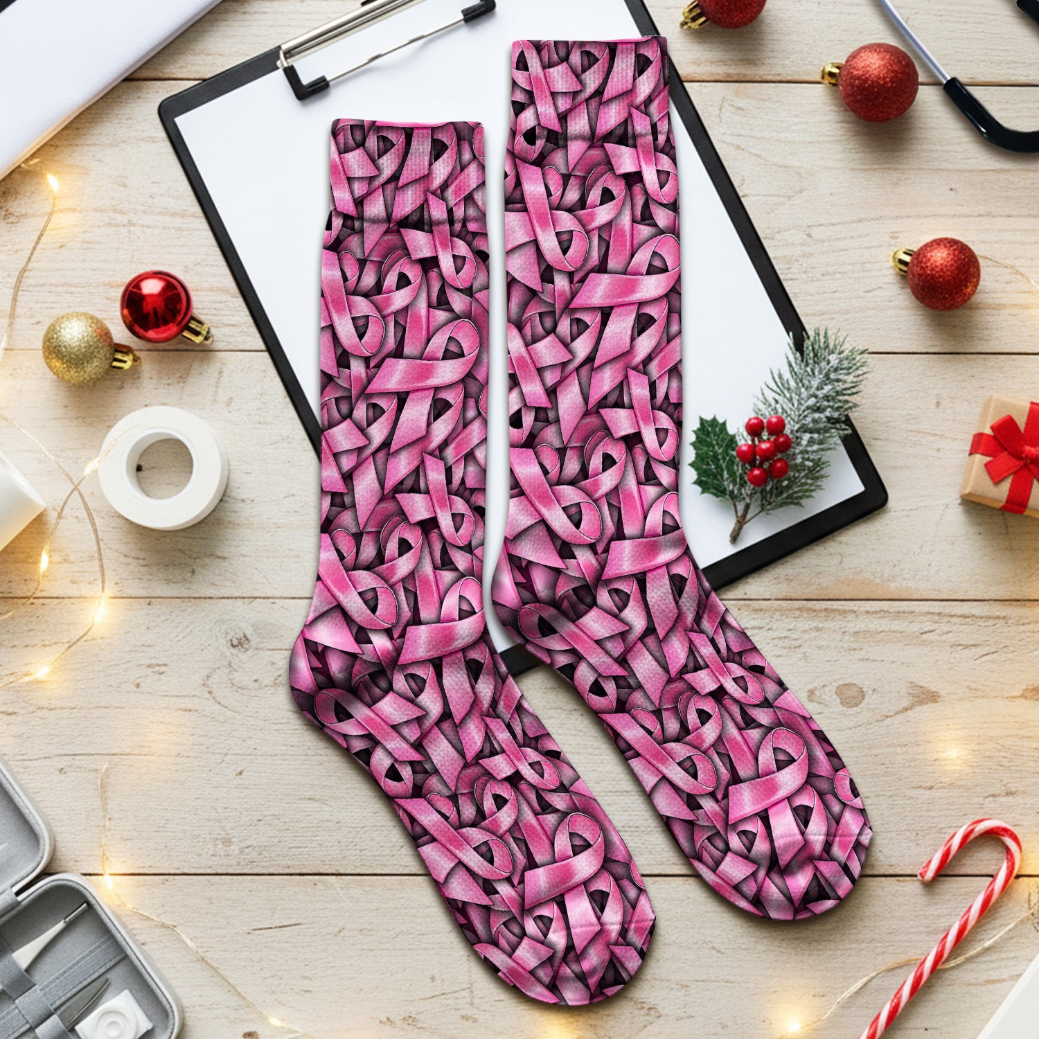 Breast Cancer Awareness Ribbon Oncology Socks, Adult Socks for Men and Women