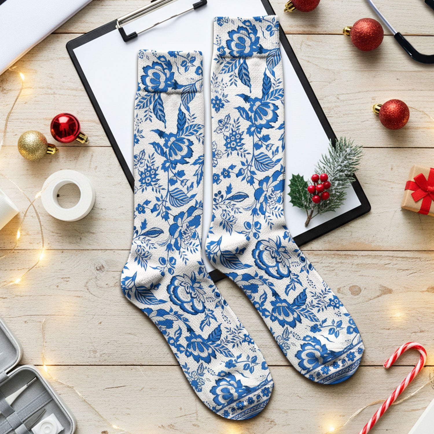 Toile De Jouy Scrub Socks For Women, Floral Pattern Nurse Sock, Comfortable Scrubs For Nursing