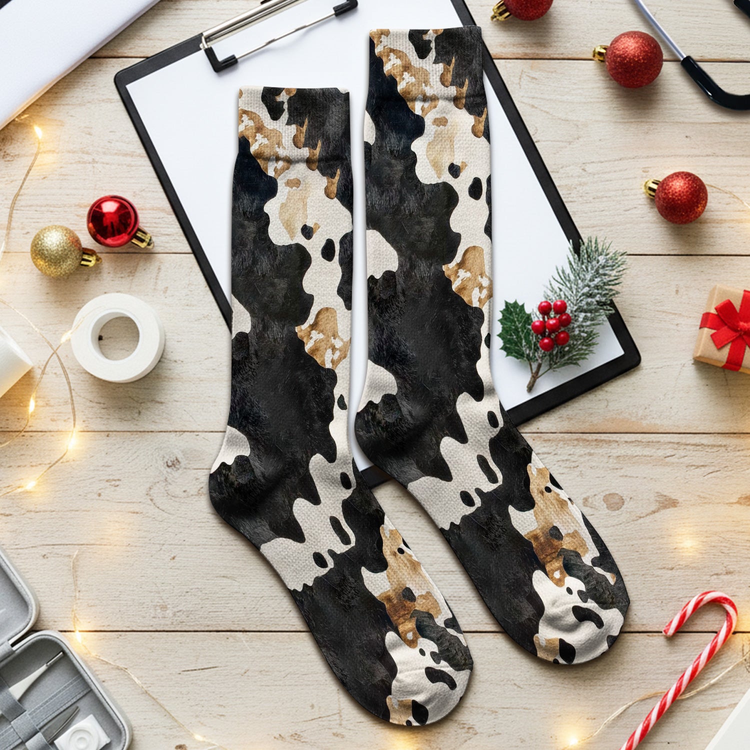 Classic Cow Print Pattern Socks, Socks for Nurse Doctor