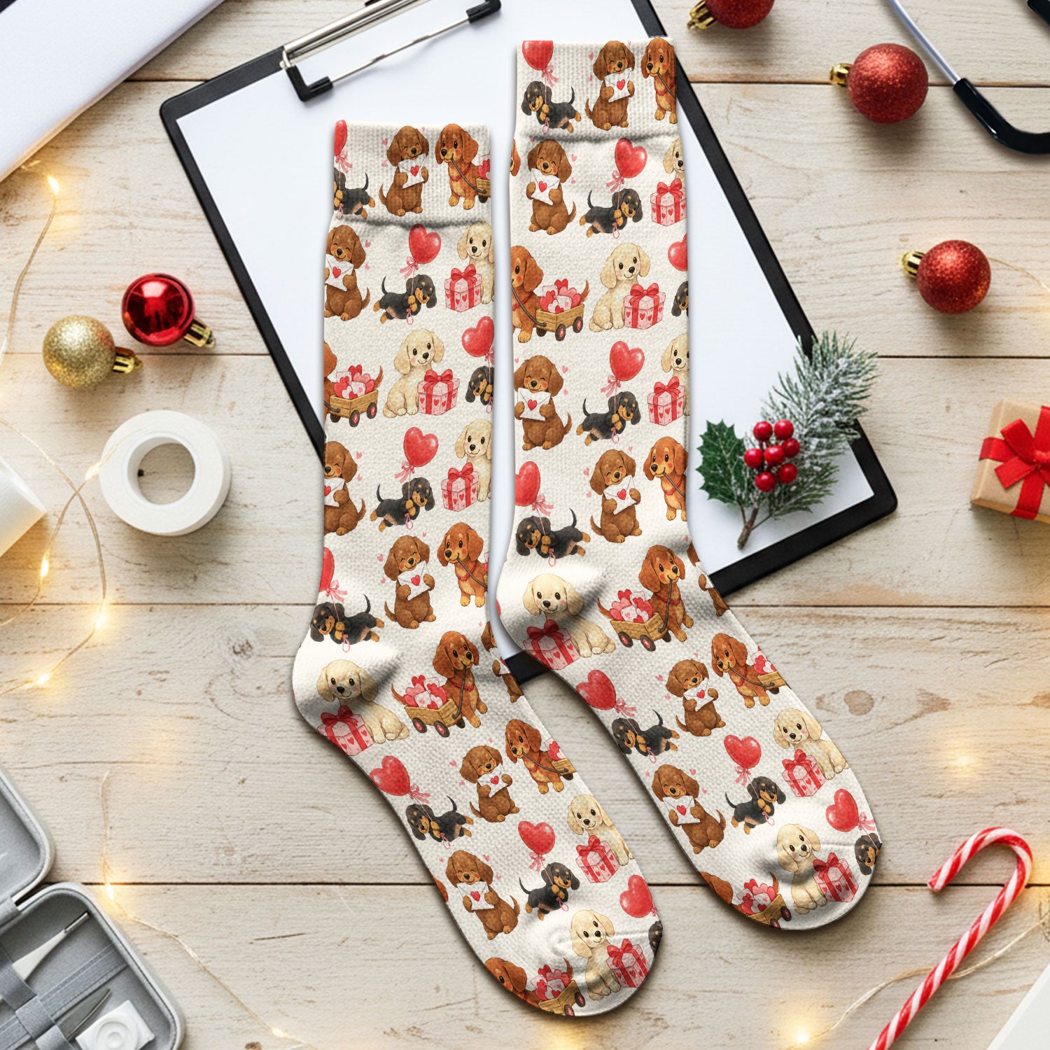 Cute Dachshund Nurse Scrub Socks For Nurses, Wiener Dog Pattern Nurse Sock, Breathable Fabrics Nursing Uniform