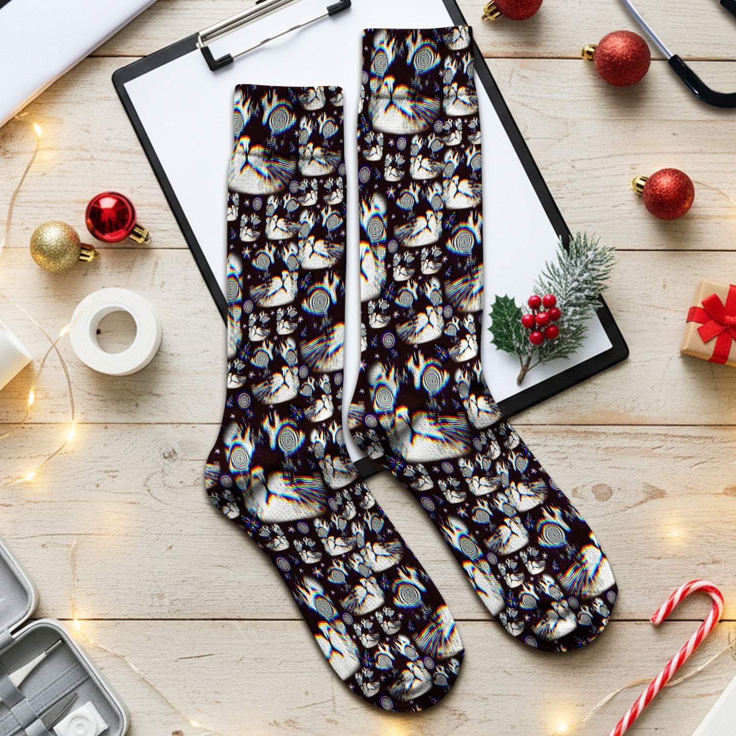Funny Cosmic Cat Eye Spiral Pattern Socks, Adult Socks for Men and Women